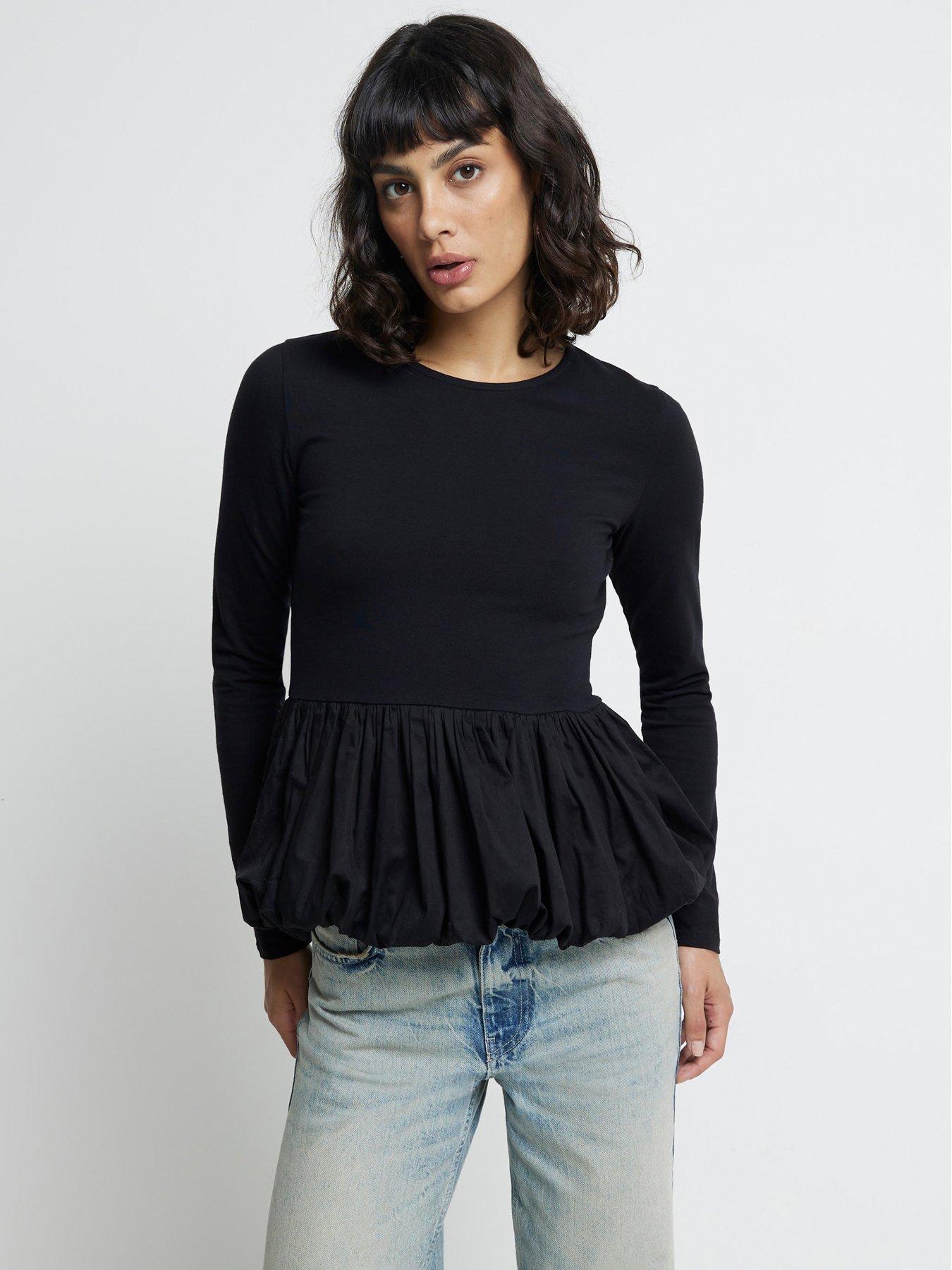 river-island-poplin-puff-ball-top-black