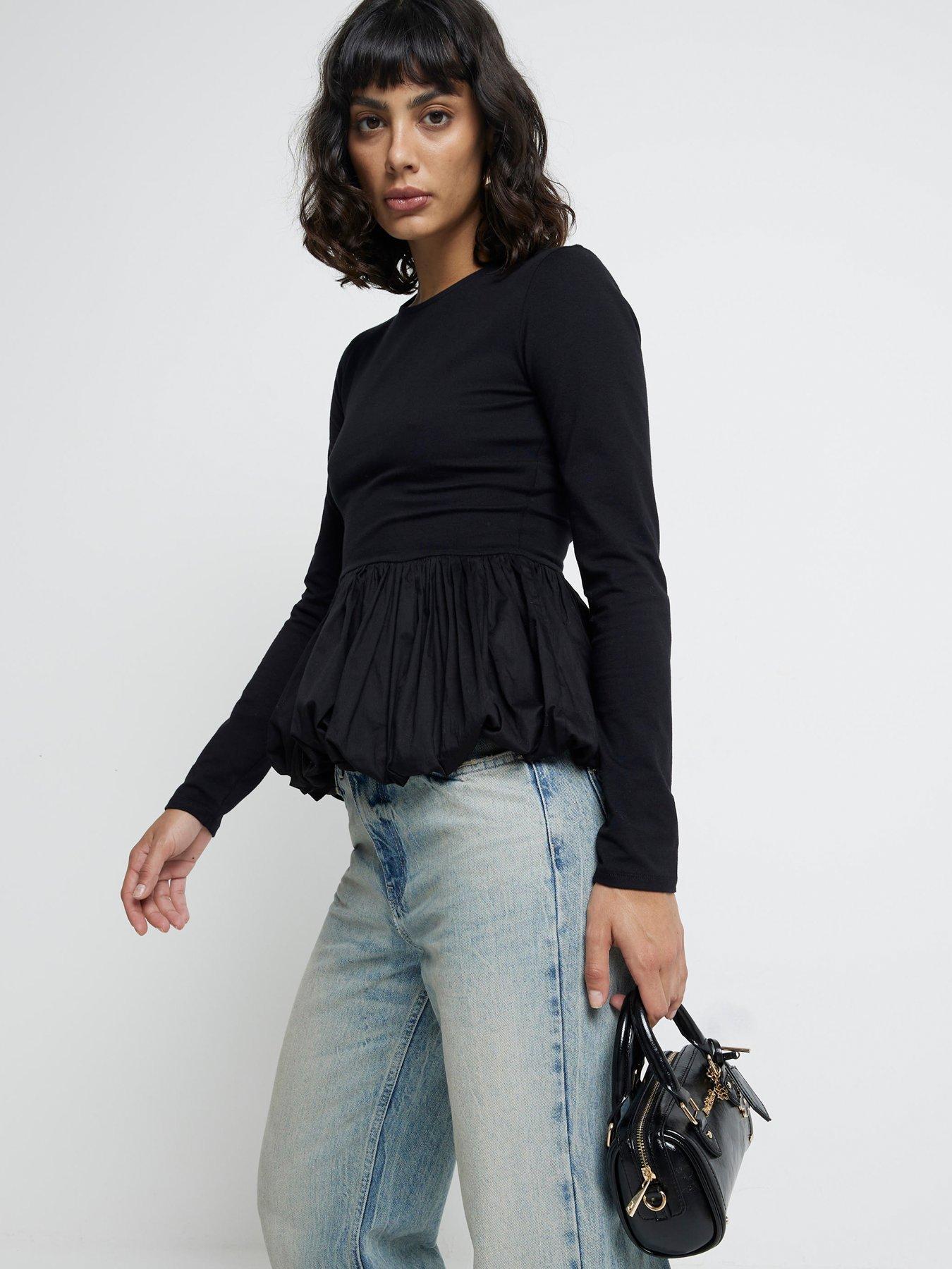 river-island-poplin-puff-ball-top-blackstillFront