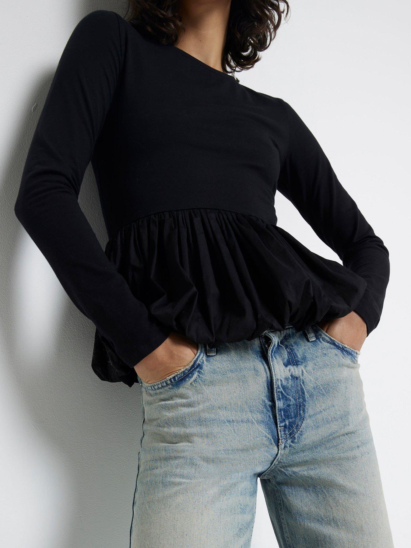 river-island-poplin-puff-ball-top-blackoutfit