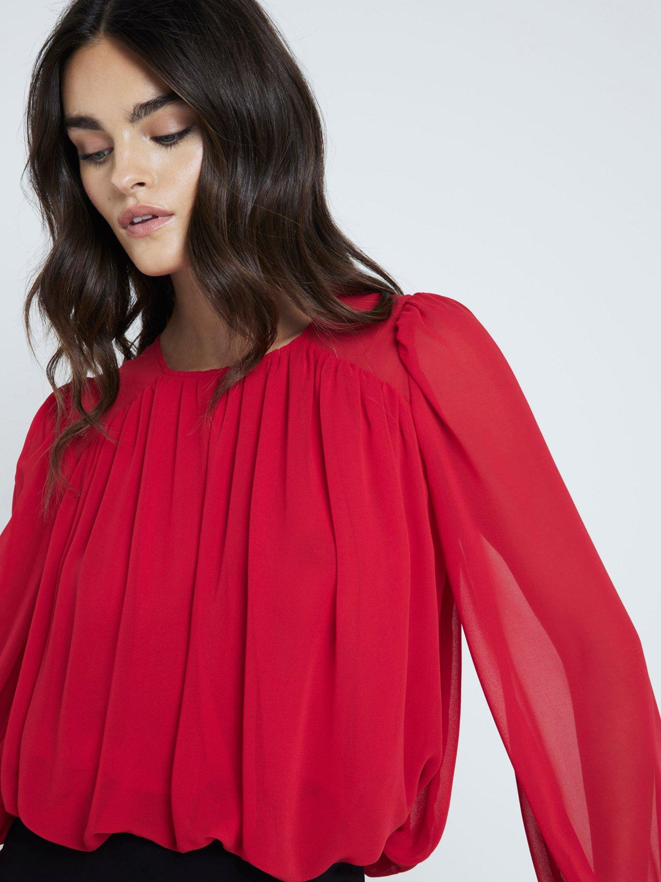 river-island-volume-gathered-bubble-blouse-redoutfit