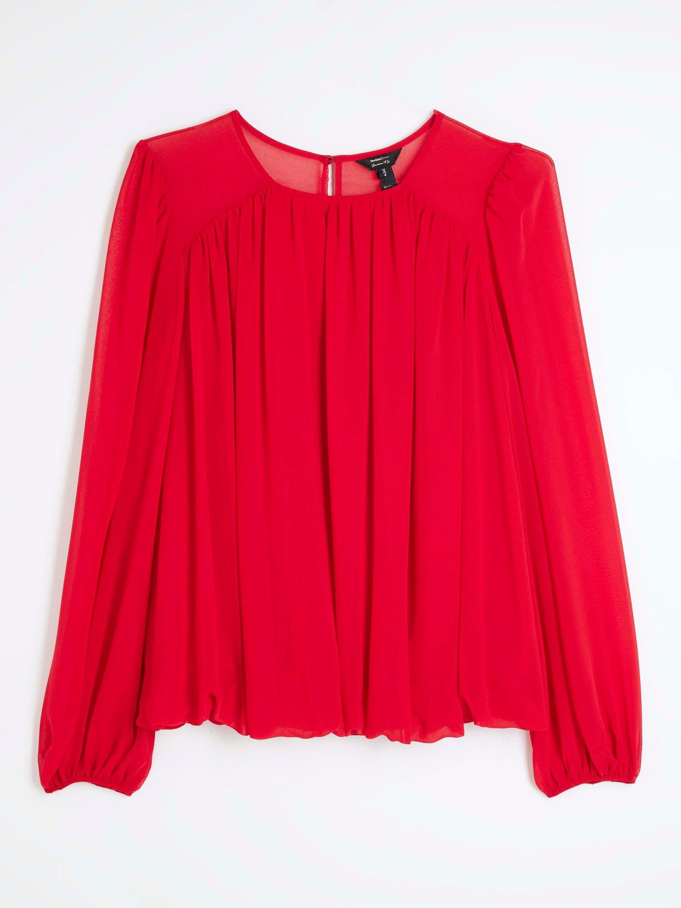 river-island-volume-gathered-bubble-blouse-reddetail