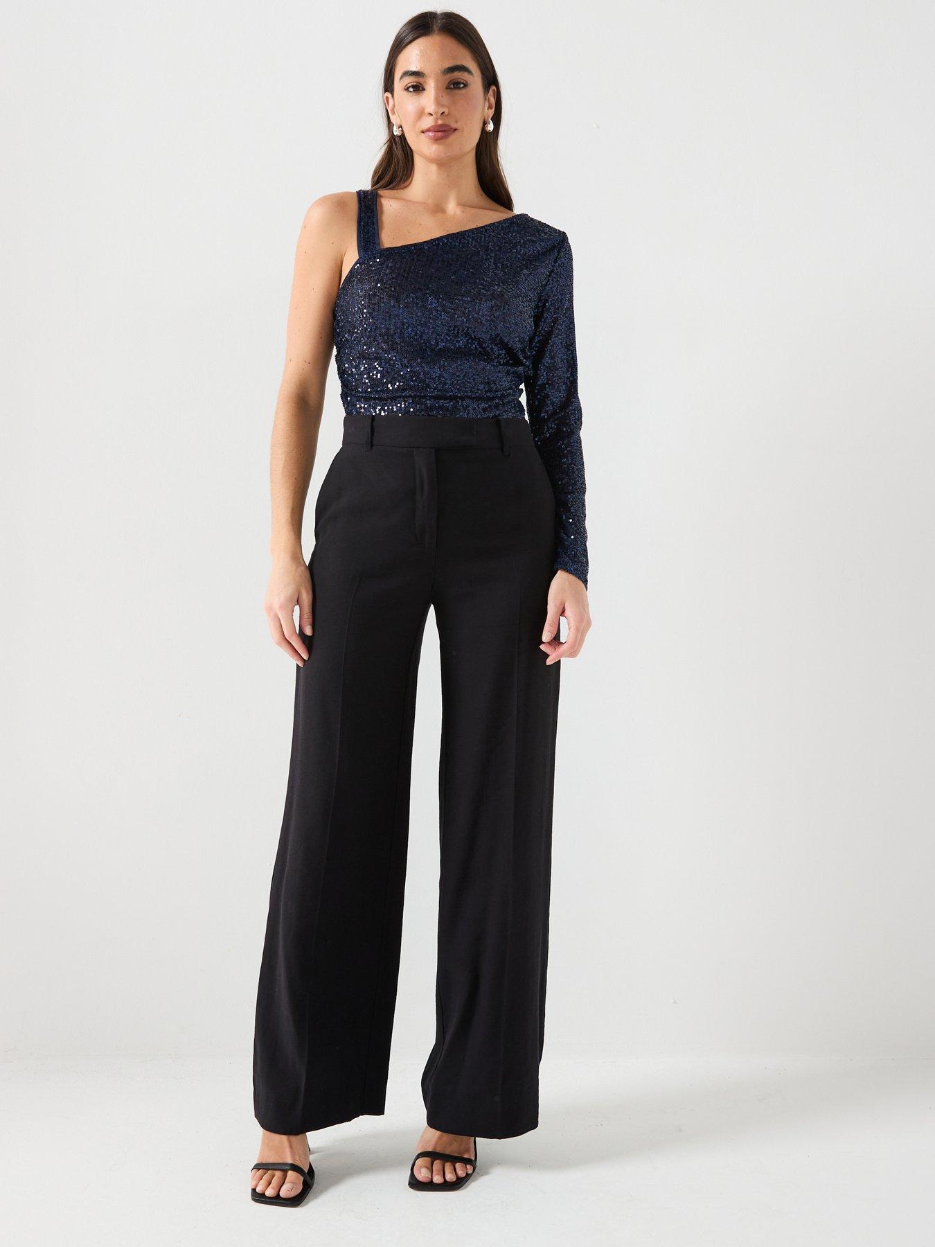 Image 3 of 5 of River Island One Sleeve Twist Shoulder Top - Navy
