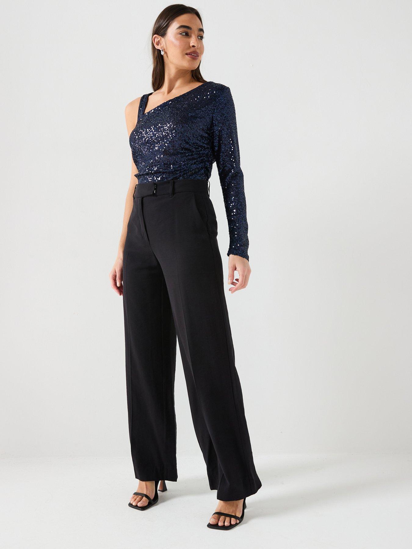 Image 5 of 5 of River Island One Sleeve Twist Shoulder Top - Navy