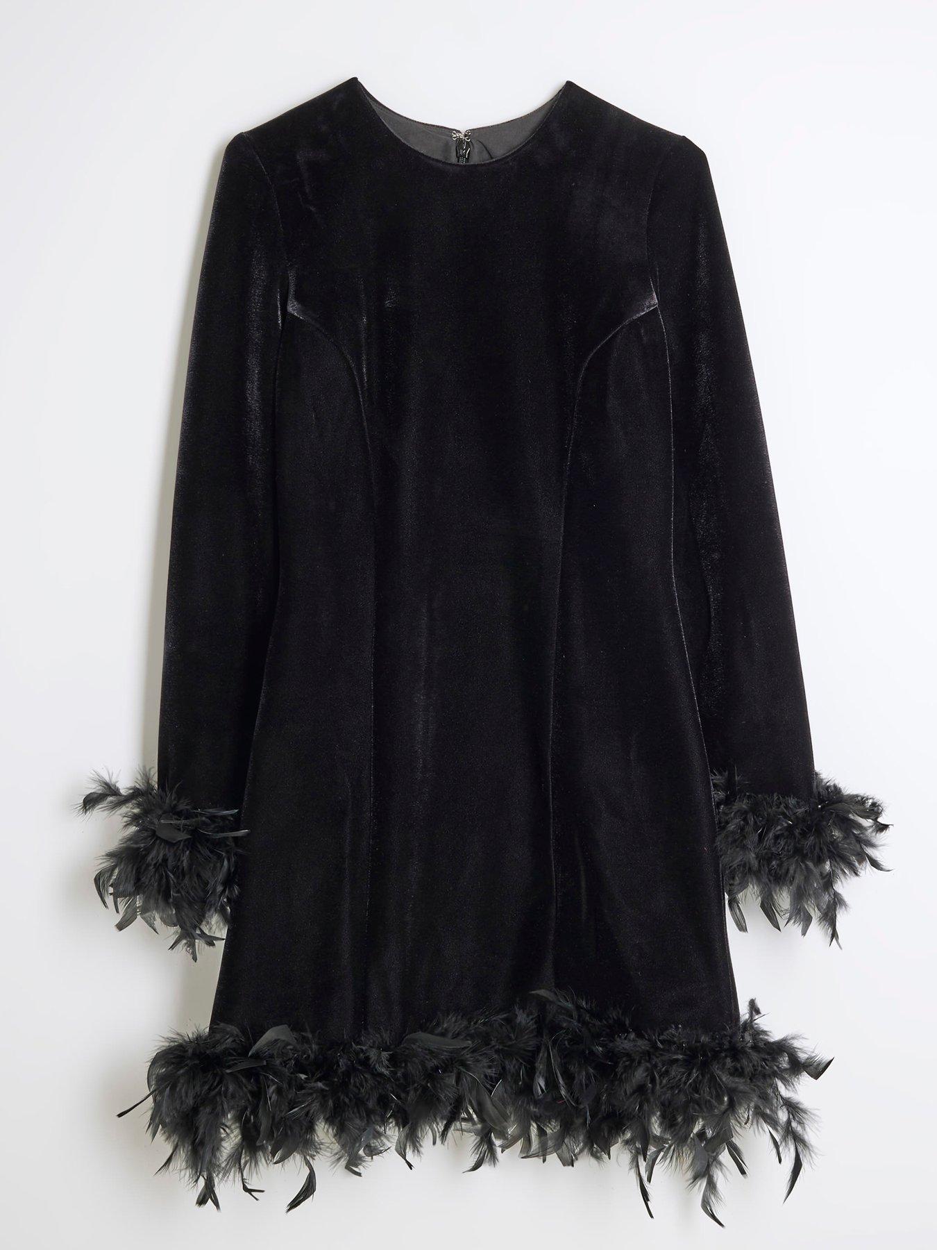 river-island-velvet-feather-hem-dress-blackdetail