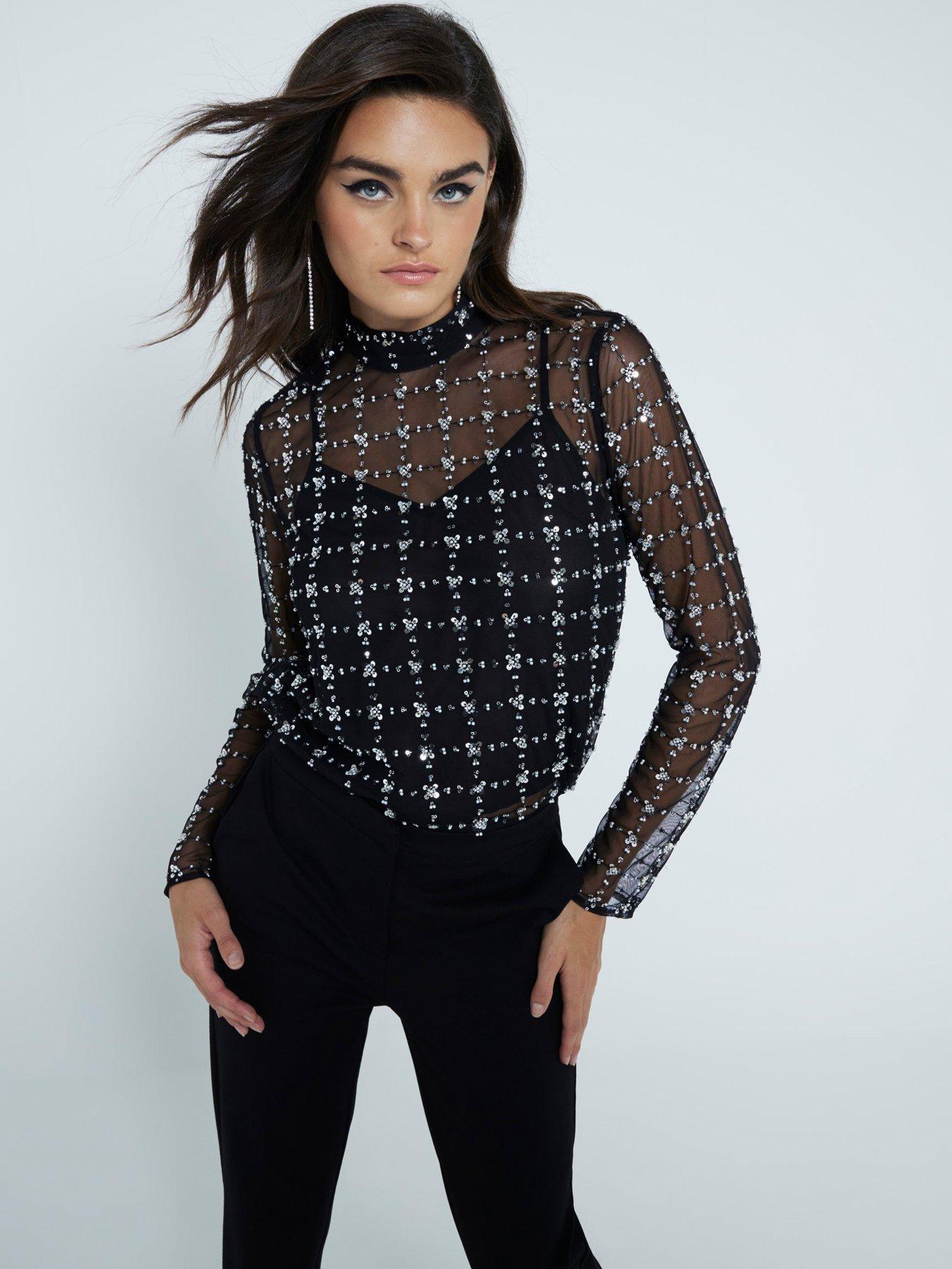 river-island-floral-sequin-mesh-top-black