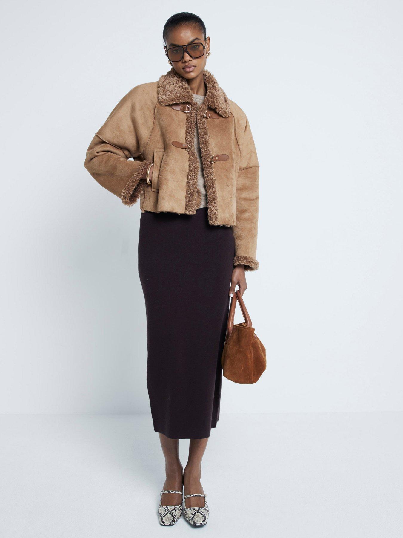 river-island-shearling-trim-jacket-brown