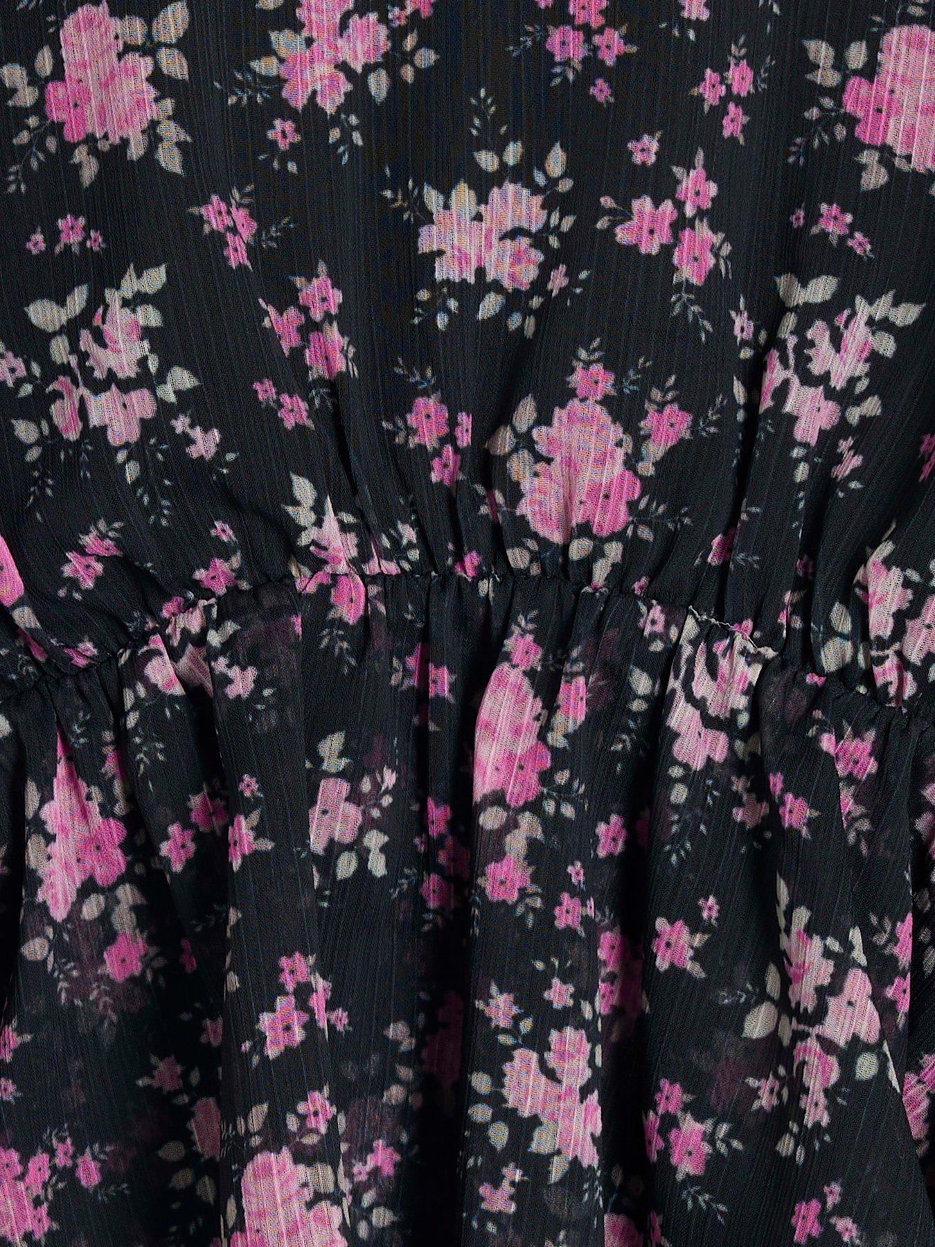 Image 5 of 6 of River Island Floral Ruffle Top - Black