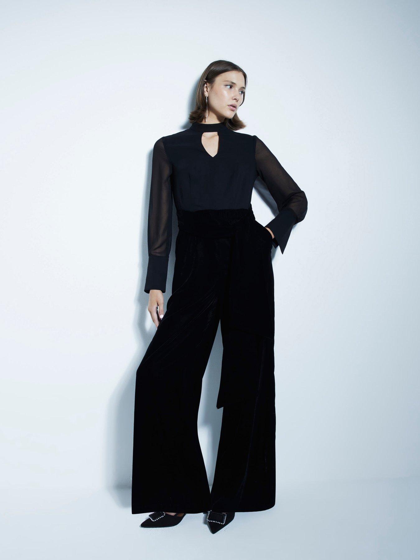 undefined Velvet Chiffon Jumpsuit - Black