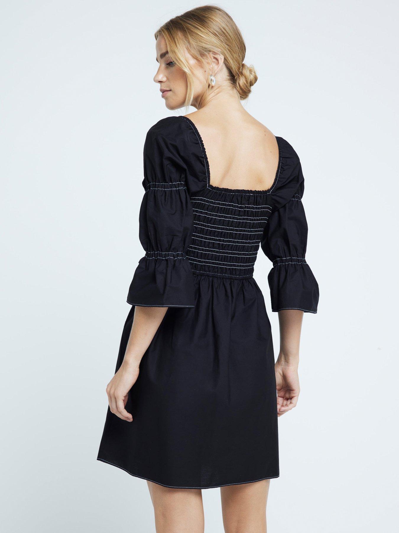 Image 2 of 6 of River Island Shirred Mini Dress - Black