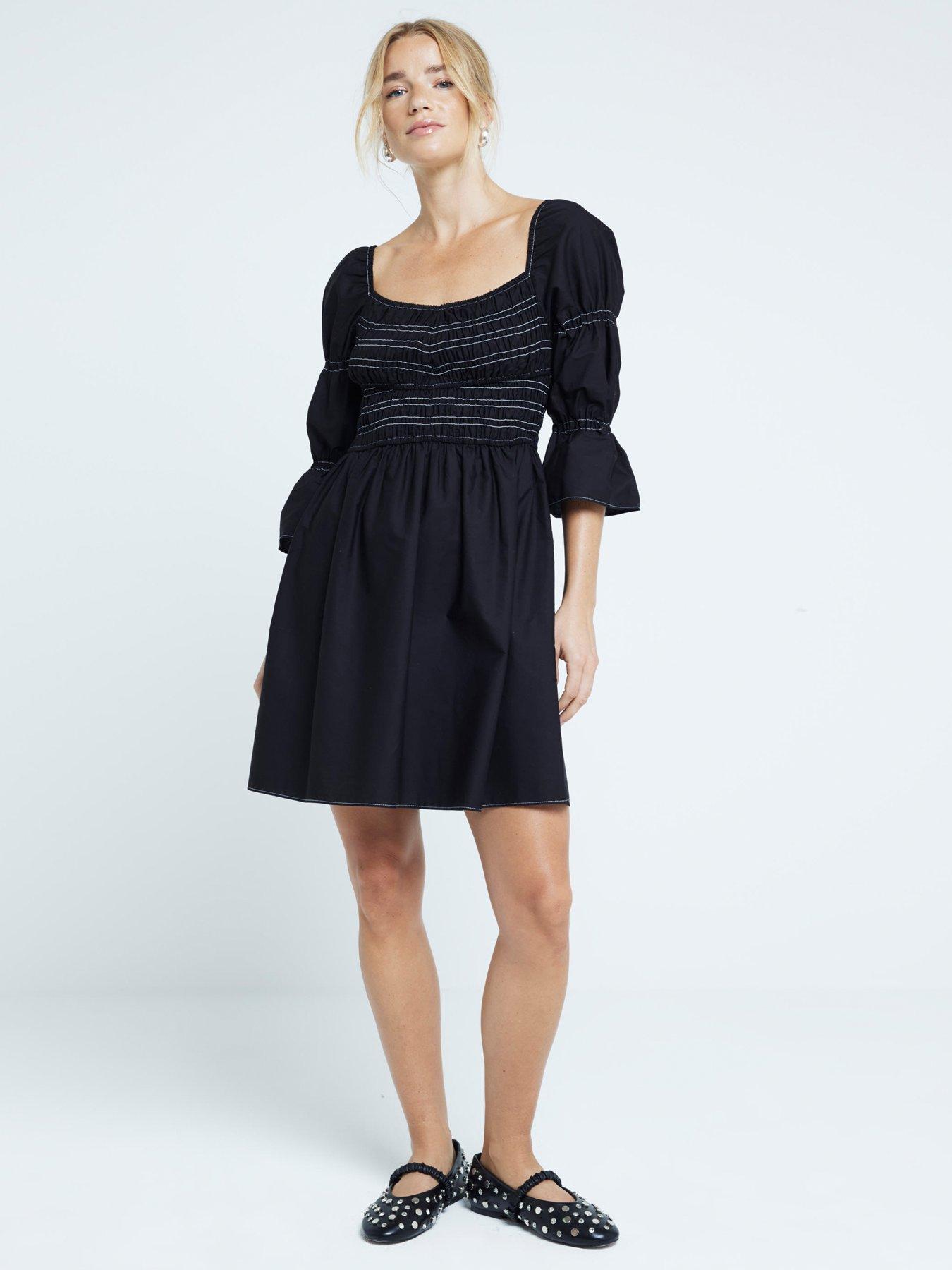 Image 3 of 6 of River Island Shirred Mini Dress - Black