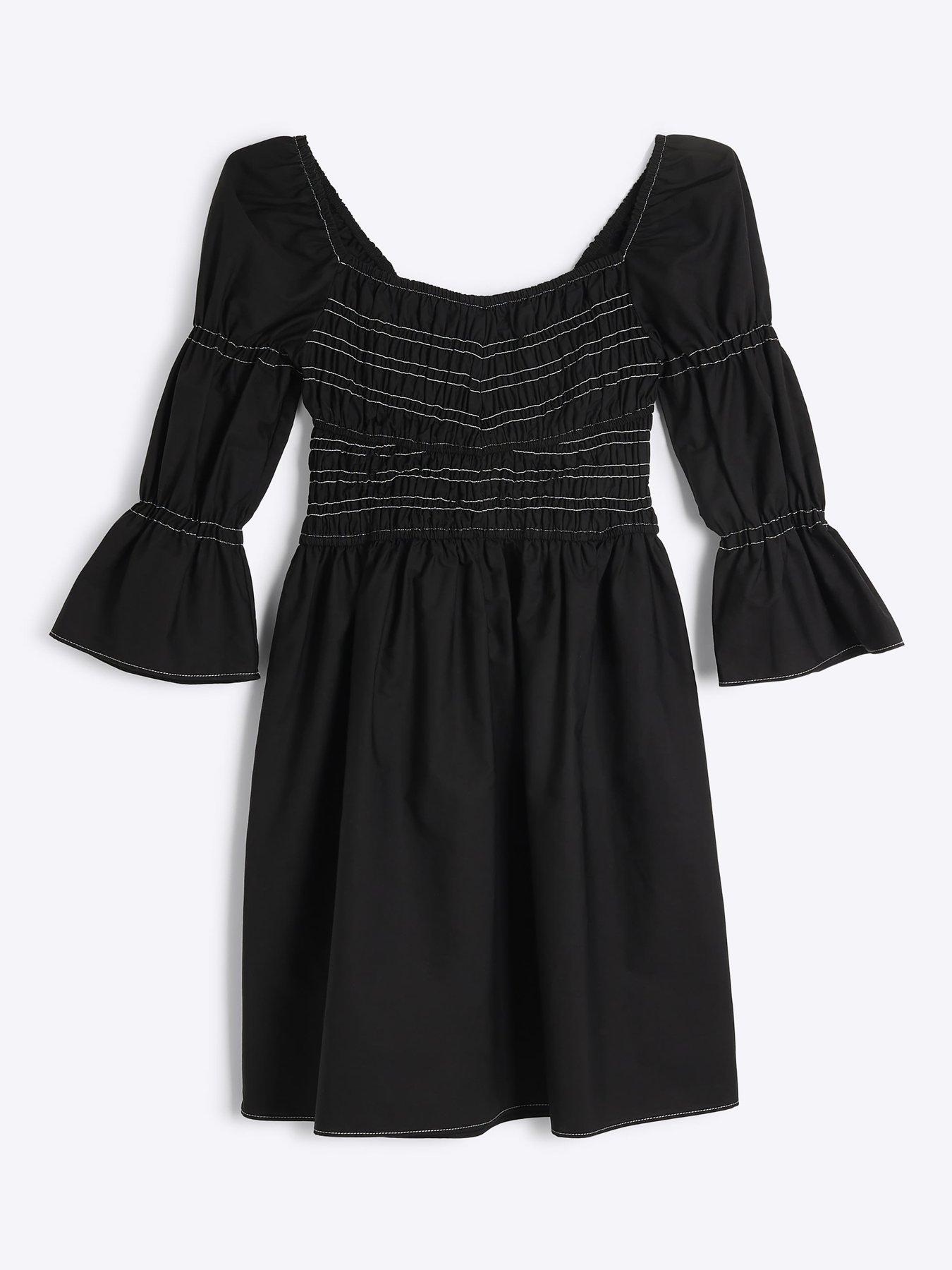 Image 6 of 6 of River Island Shirred Mini Dress - Black