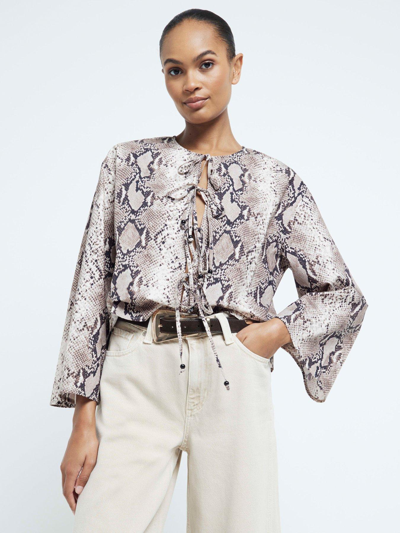 river-island-poplin-snake-tie-front-top-brown