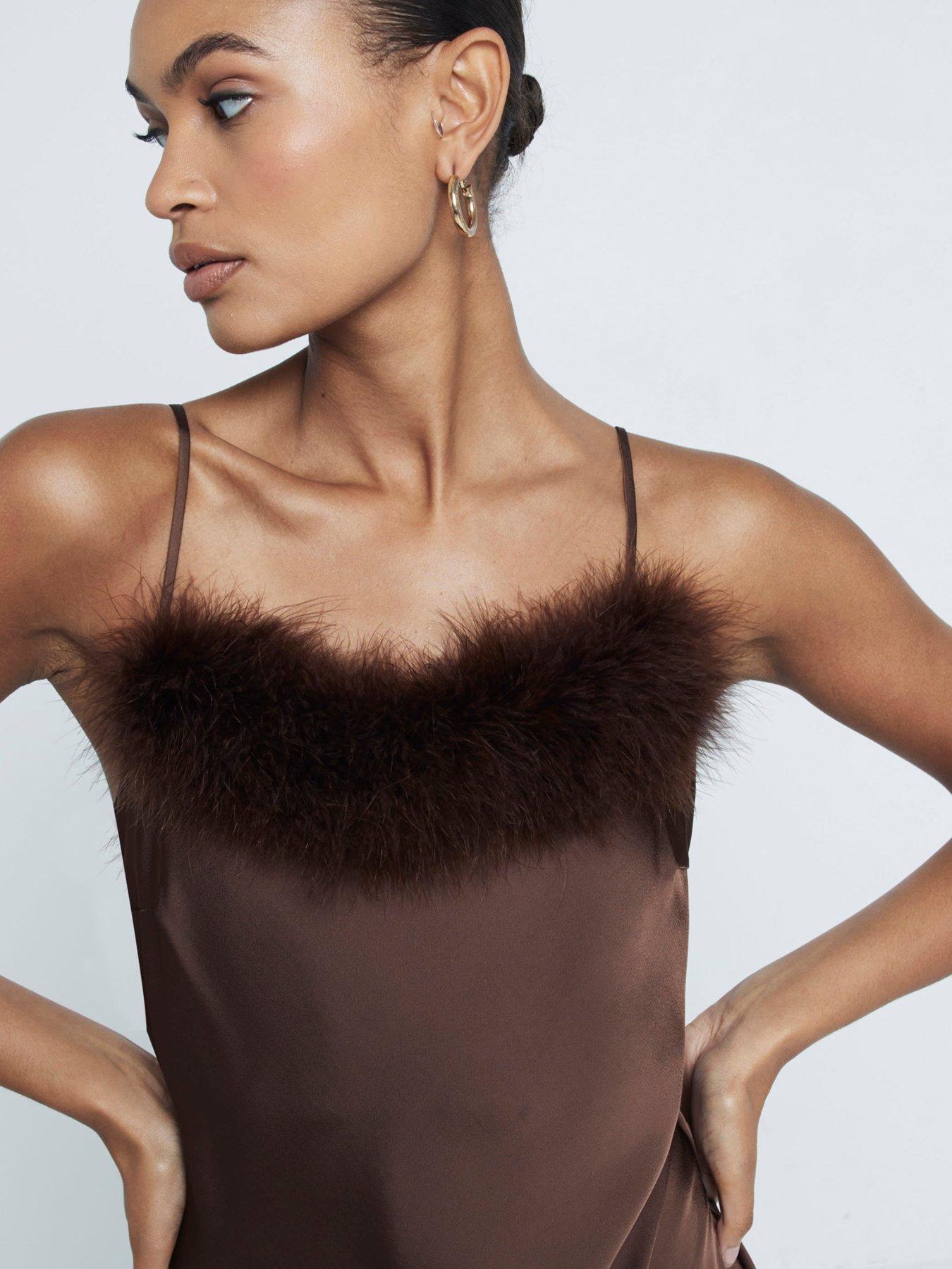 river-island-strappy-feather-trim-slip-dress-dark-brownback