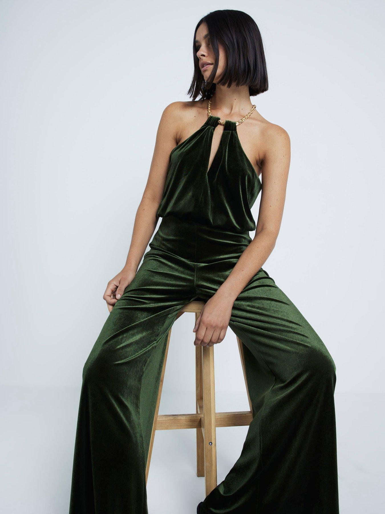 undefined Velvet Jumpsuit - Green