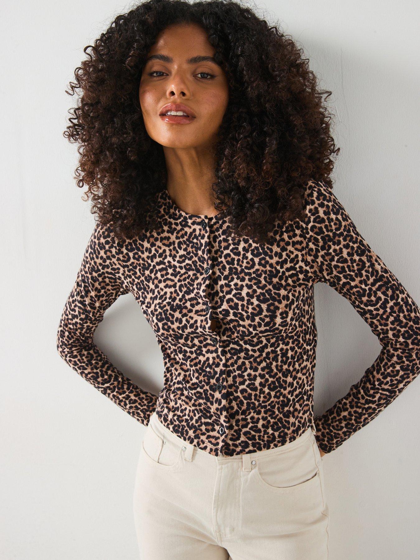 Image of Only Long Sleeve Leopard Jersey Cardigan - Multi