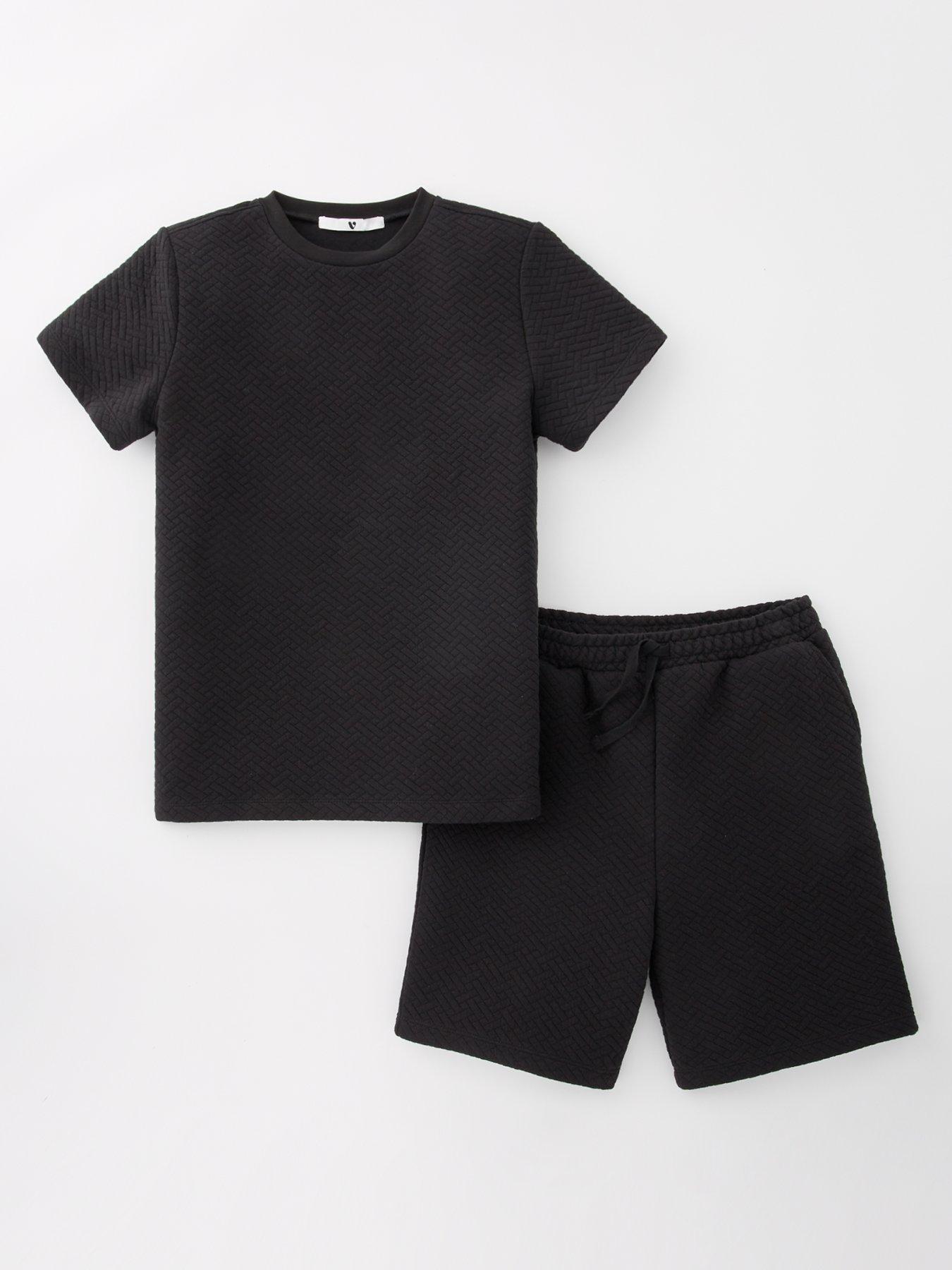 V by Very Boys Texture T-Shirt And Short Set - Black