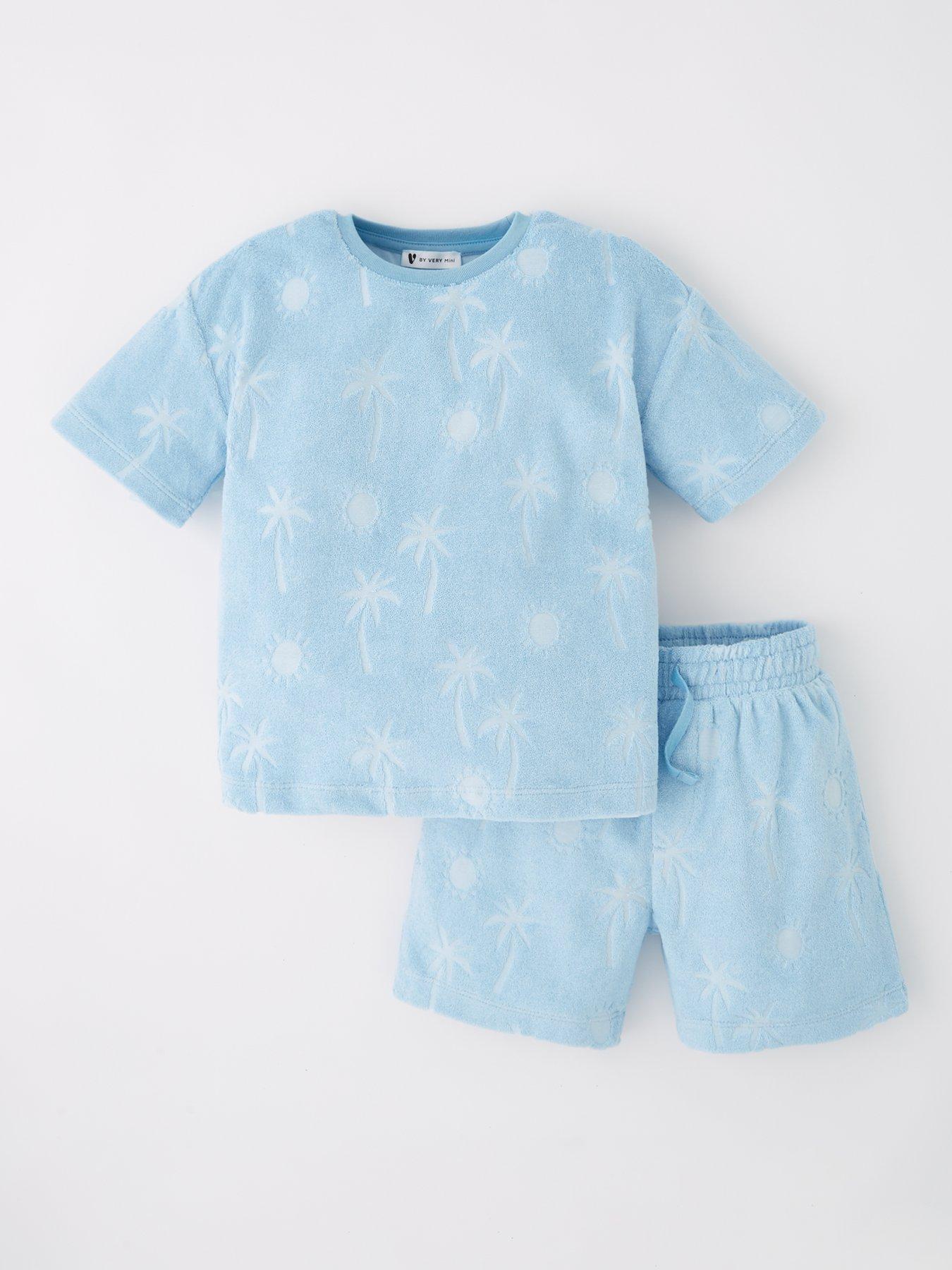 Image 1 of 4 of Mini V by Very Boys Palm Tree Towelling Top And Short Set - Blue