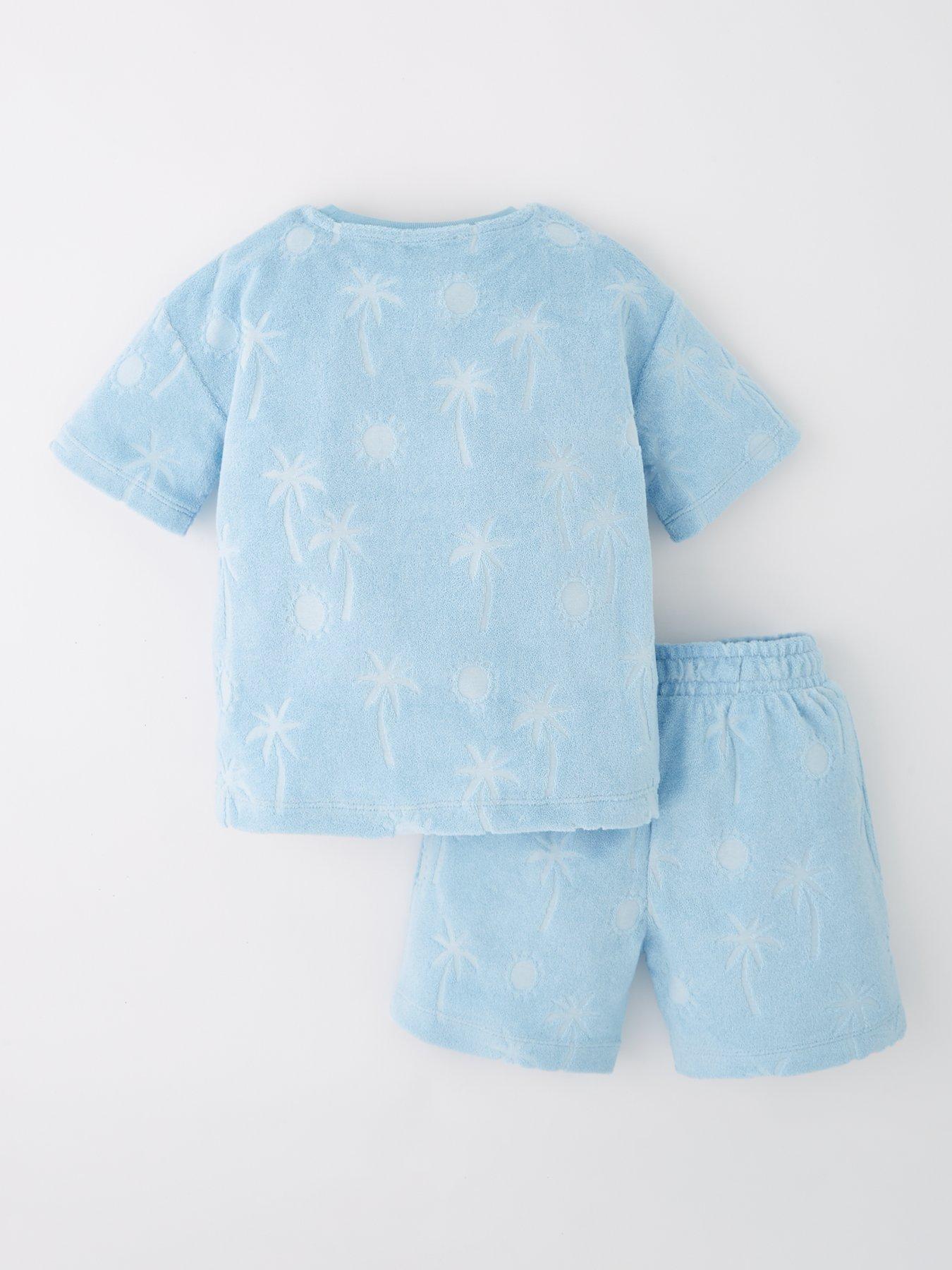 Image 2 of 4 of Mini V by Very Boys Palm Tree Towelling Top And Short Set - Blue