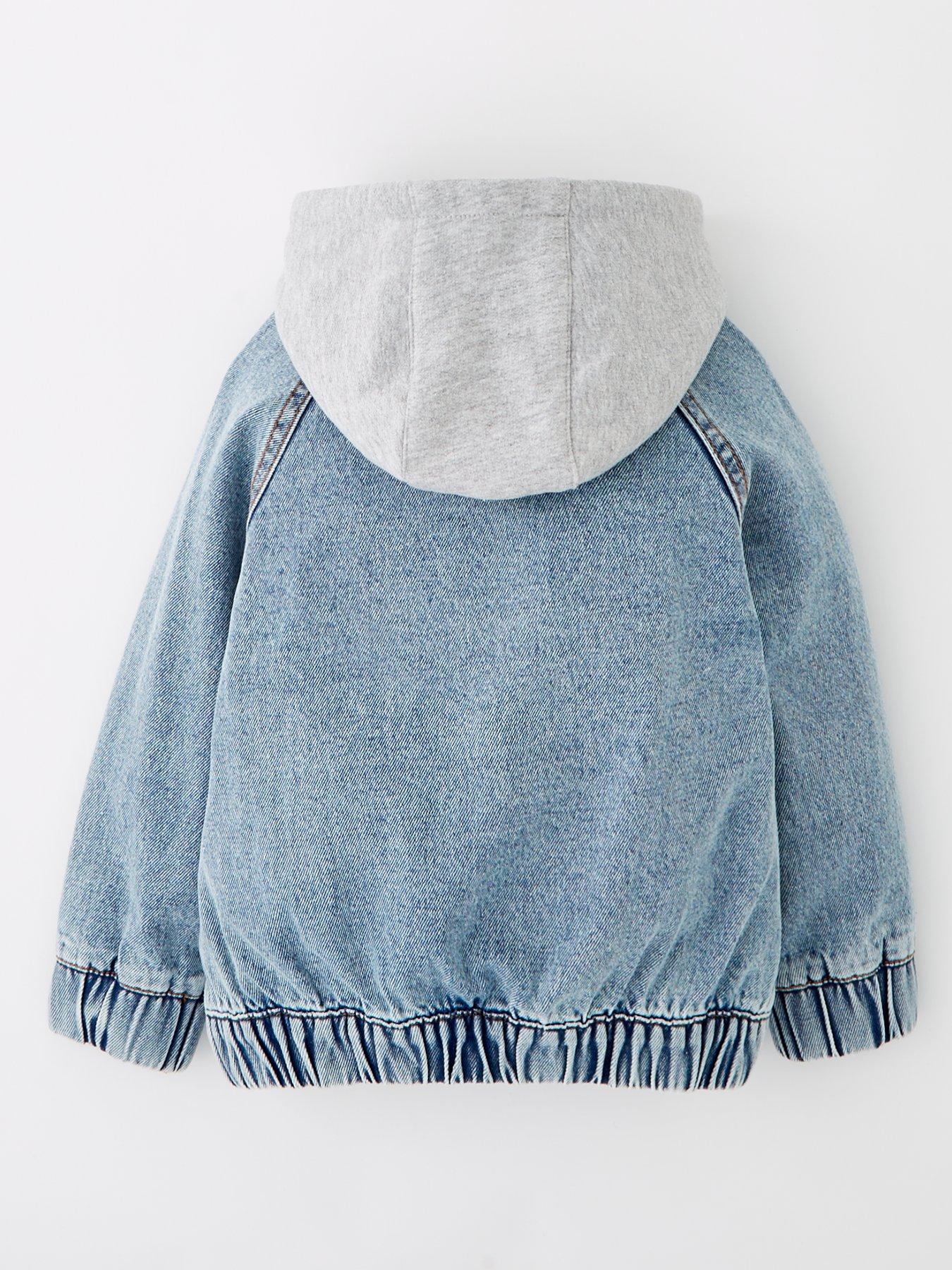 Image 2 of 4 of Mini V by Very Boys Denim Jersey Hooded Bomber Jacket