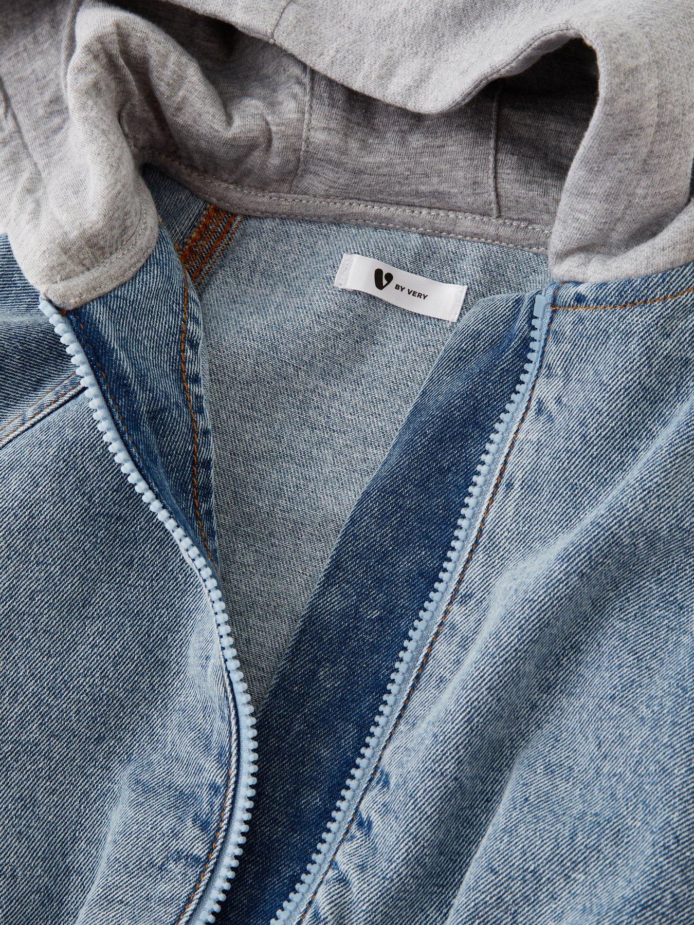 Image 3 of 4 of Mini V by Very Boys Denim Jersey Hooded Bomber Jacket