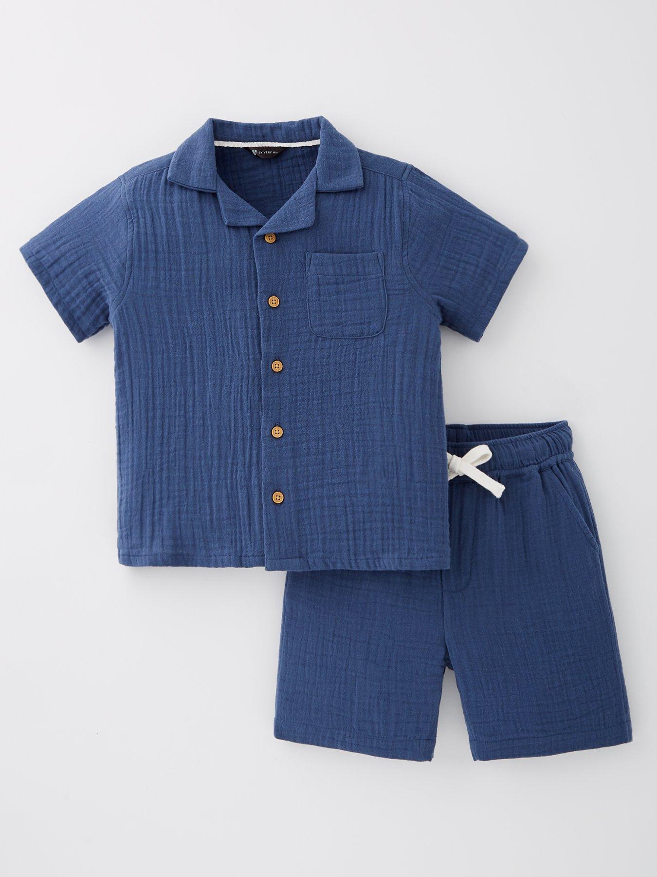 Image 1 of 4 of Mini V by Very Boys Double Gauze Shirt And Short Set - Navy