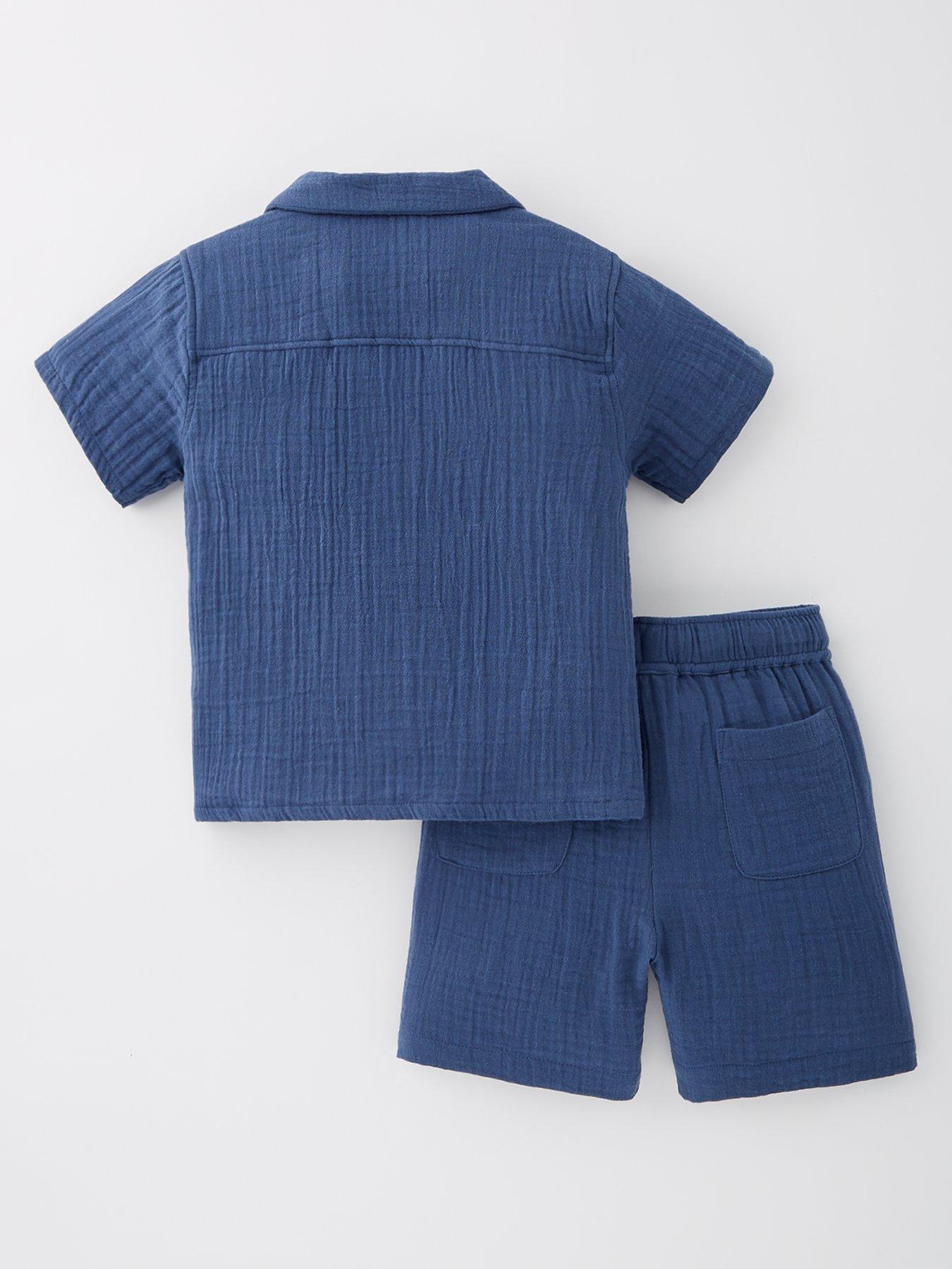 Image 2 of 4 of Mini V by Very Boys Double Gauze Shirt And Short Set - Navy