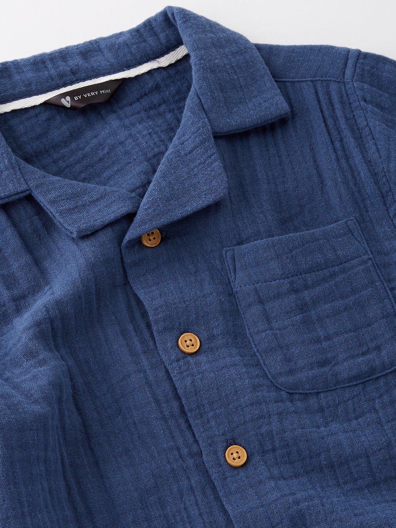 Image 3 of 4 of Mini V by Very Boys Double Gauze Shirt And Short Set - Navy