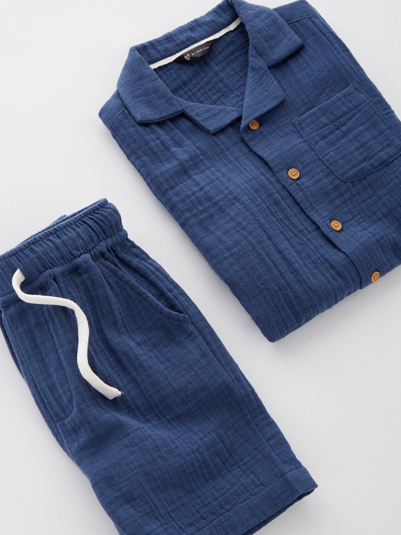 Image 4 of 4 of Mini V by Very Boys Double Gauze Shirt And Short Set - Navy