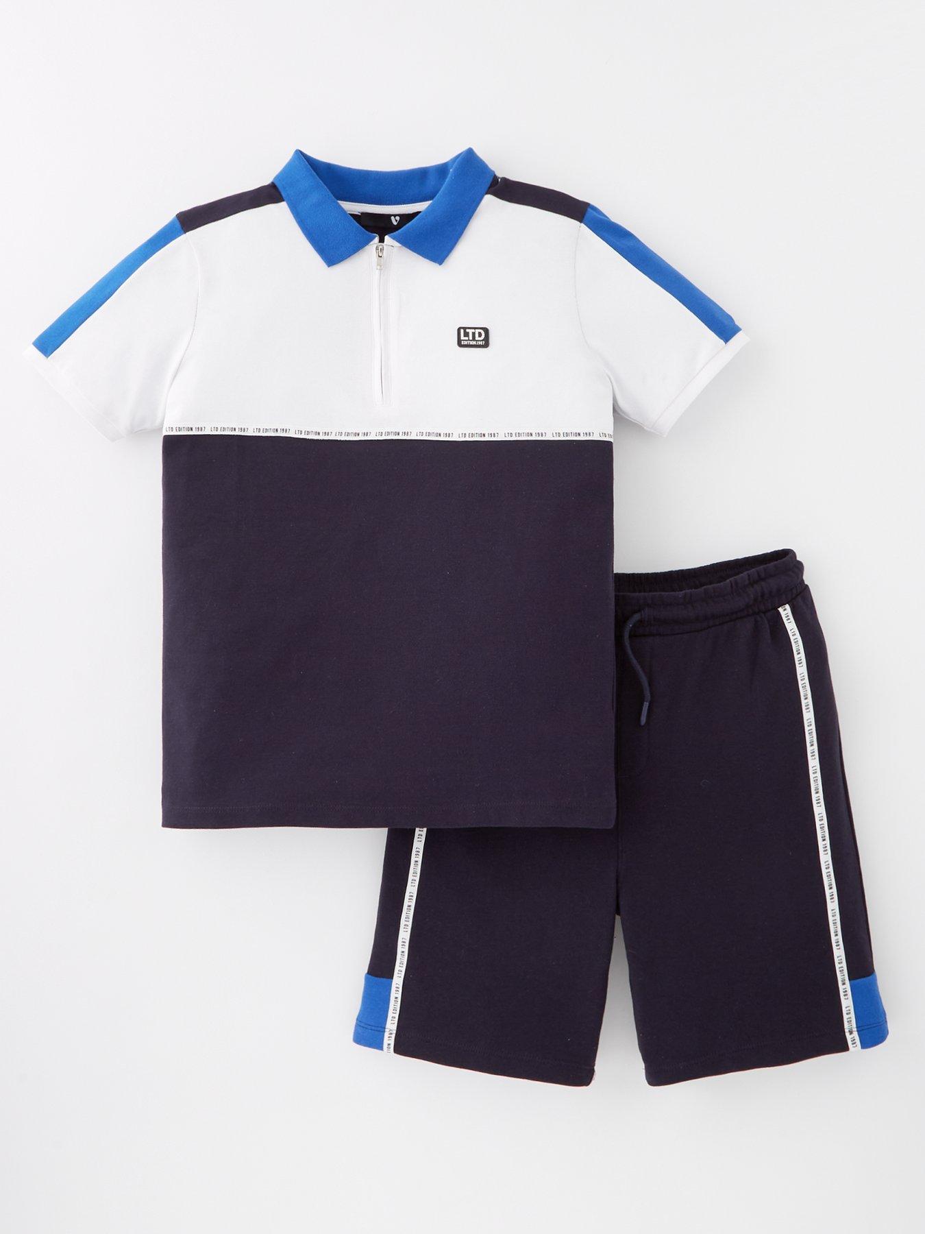 Image of V by Very Boys Sports Colour Block Zip Polo and Short Set - Multi