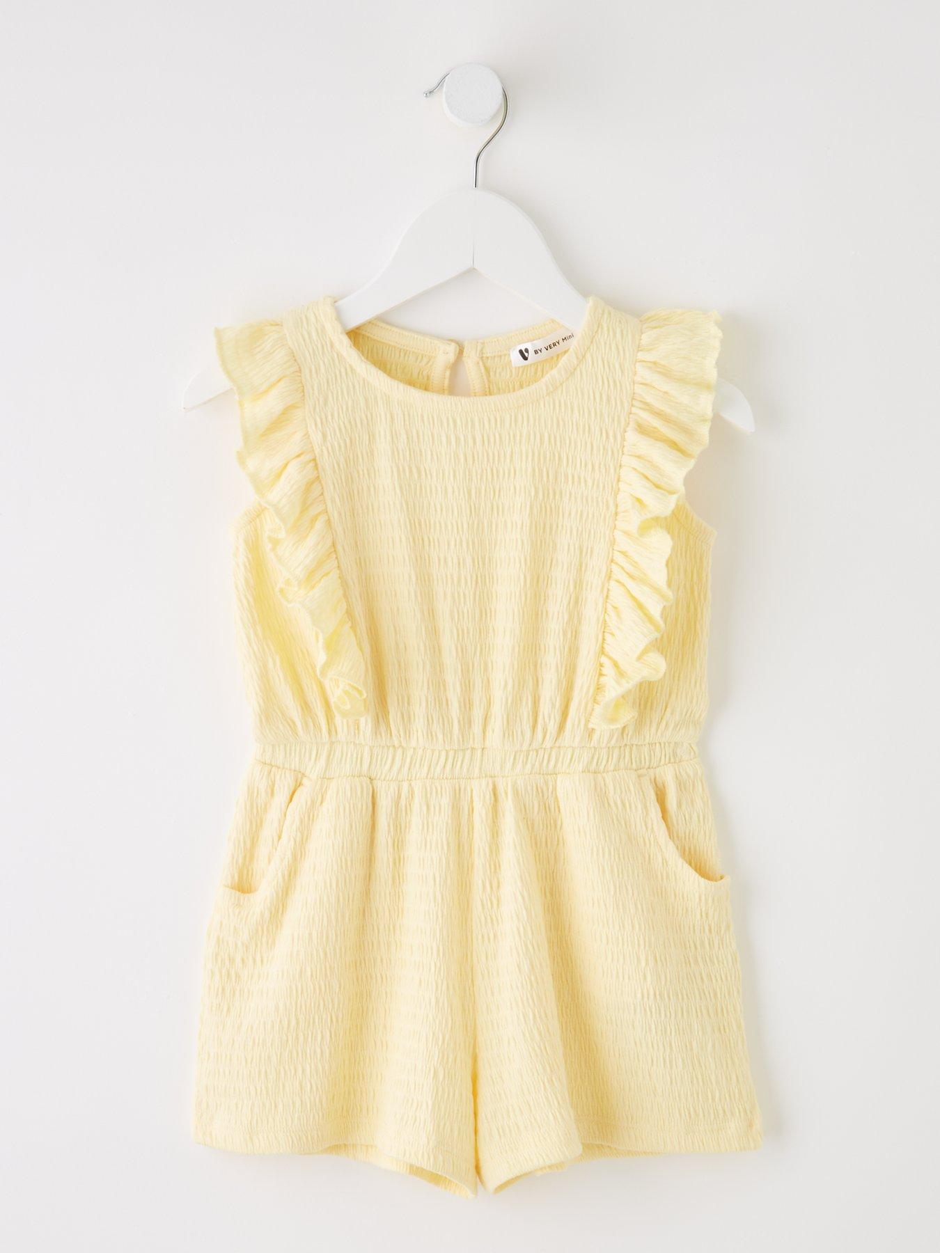 Image 1 of 5 of Mini V by Very Girls Textured Frill Playsuit - Lemon