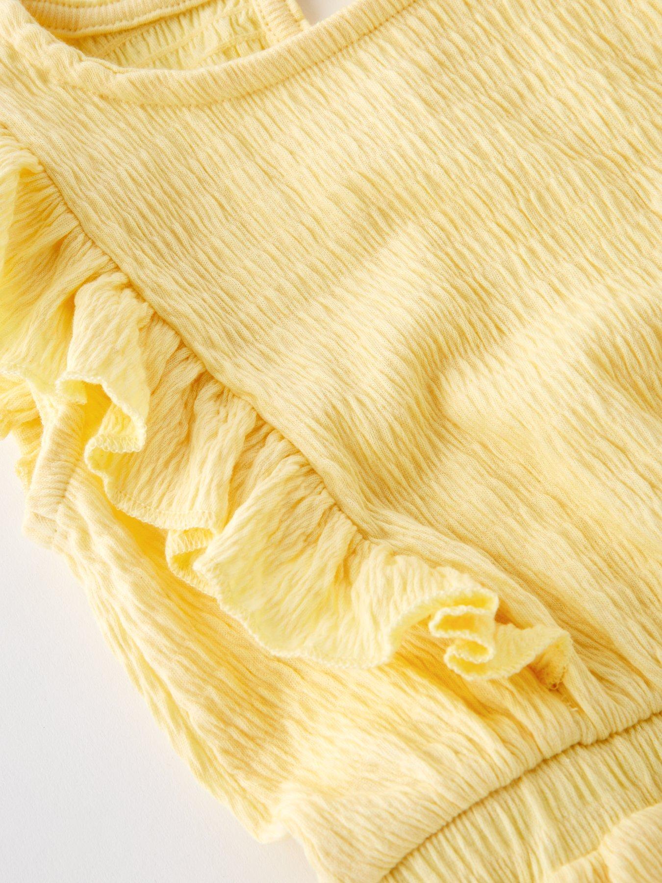 Image 4 of 5 of Mini V by Very Girls Textured Frill Playsuit - Lemon