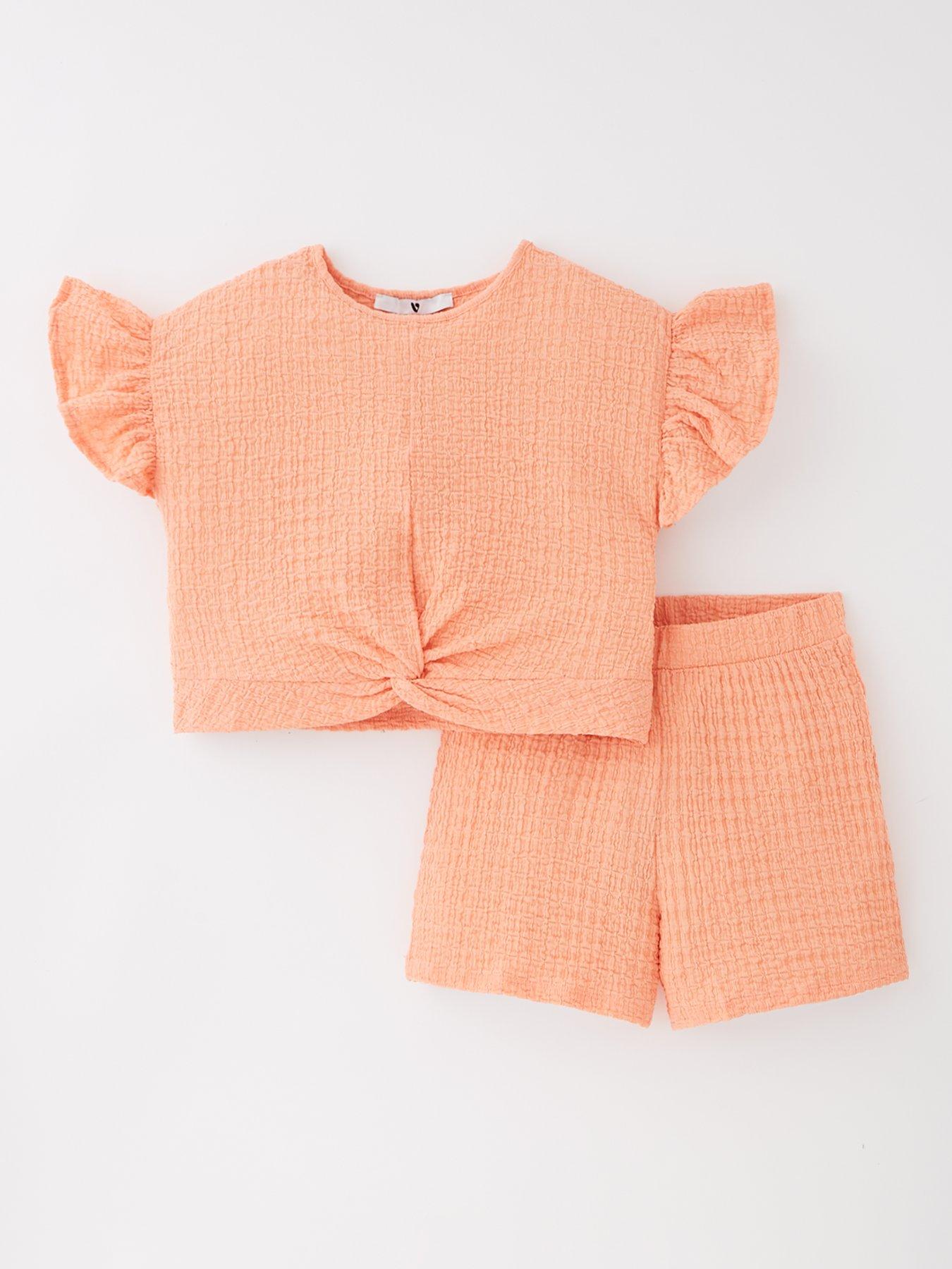 V by Very Girls Tie Front Top And Short Set - Peach