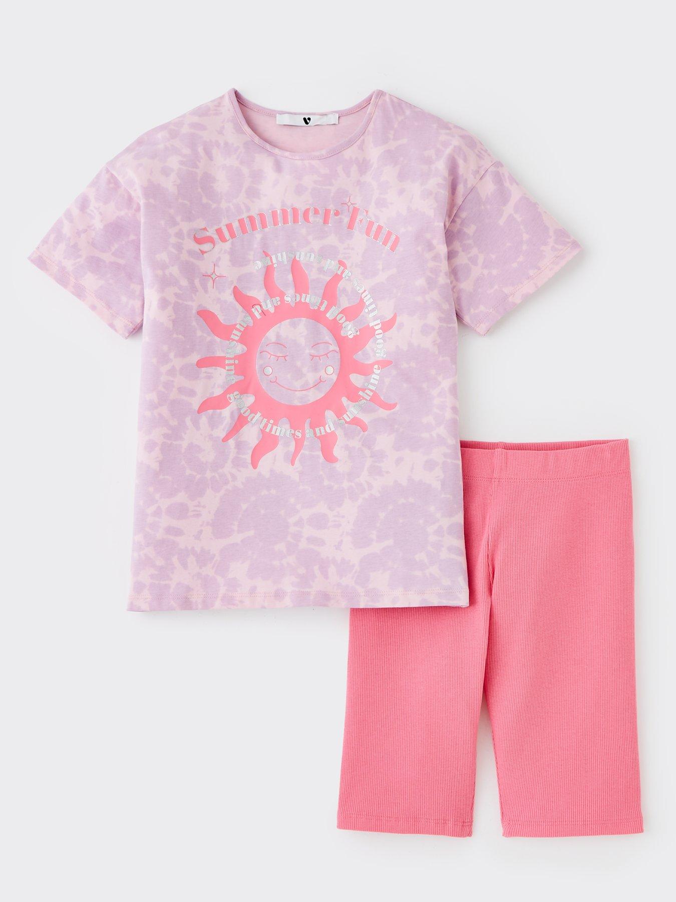 V by Very Girls Tie Dye Sun Short Sleeve T-Shirt And Cycling Short Set - Multi