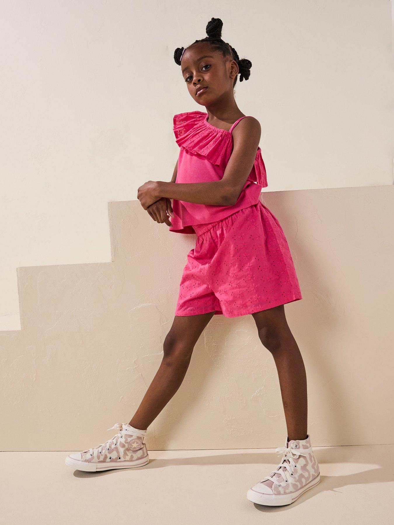 Image of V by Very Girls Frill One Shoulder Top And Short Set - Pink