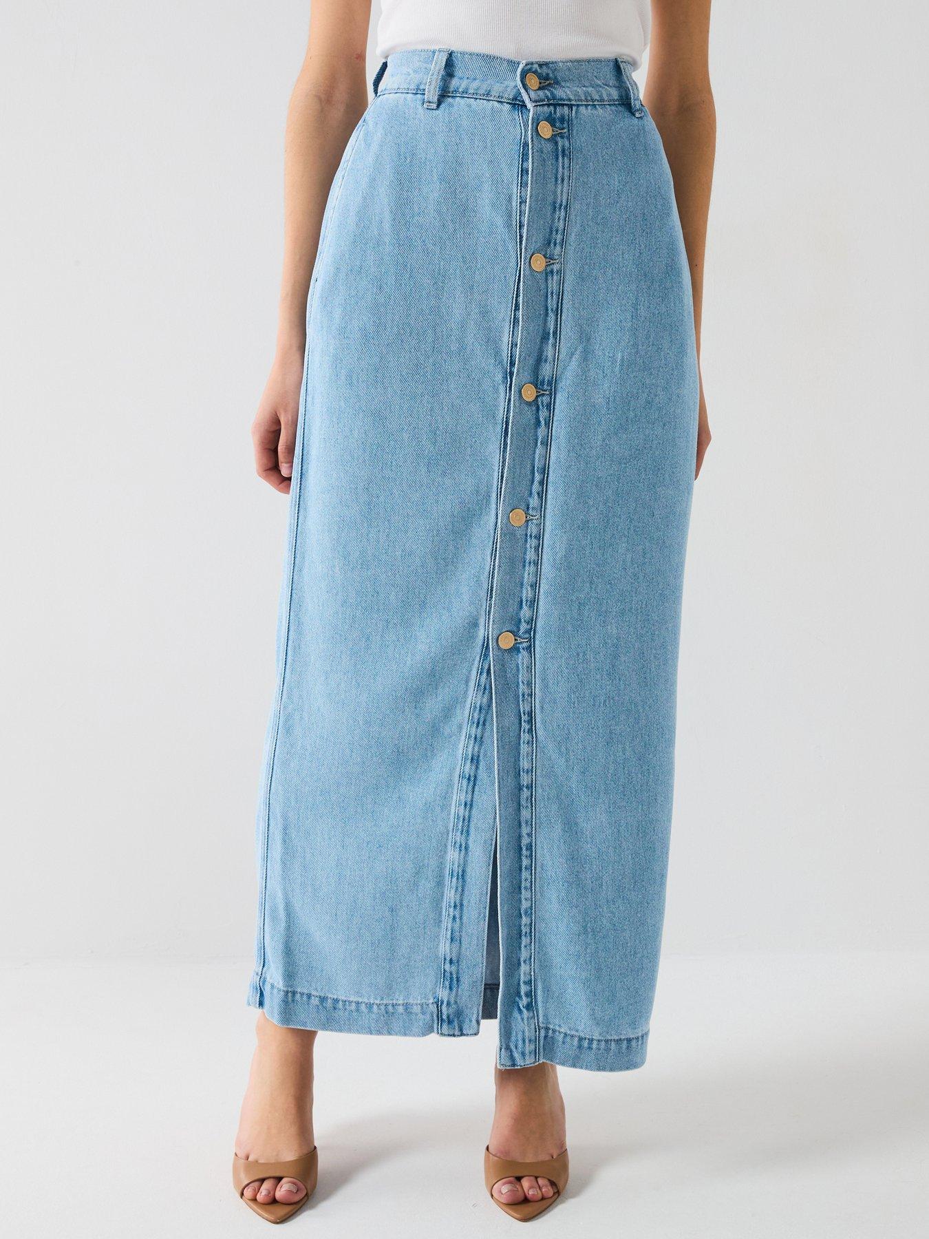 undefined Aime Denim Maxi Skirt Trendsetter - Light Blue