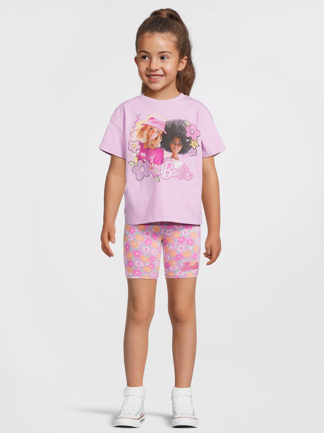 Image 1 of 5 of Barbie Barbie Short Sleeve Top And Cycling Short Set - Pink