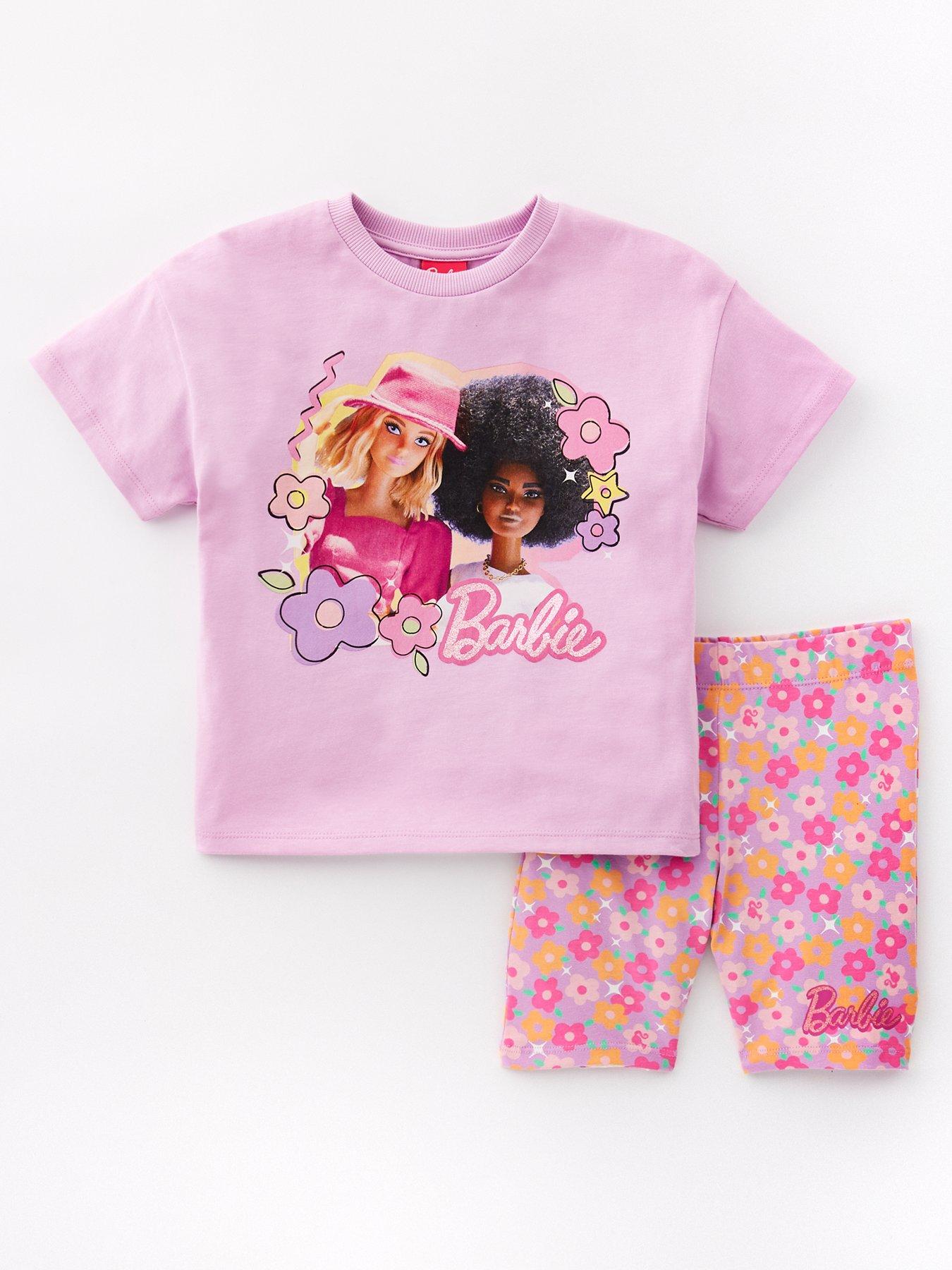 Image 2 of 5 of Barbie Barbie Short Sleeve Top And Cycling Short Set - Pink