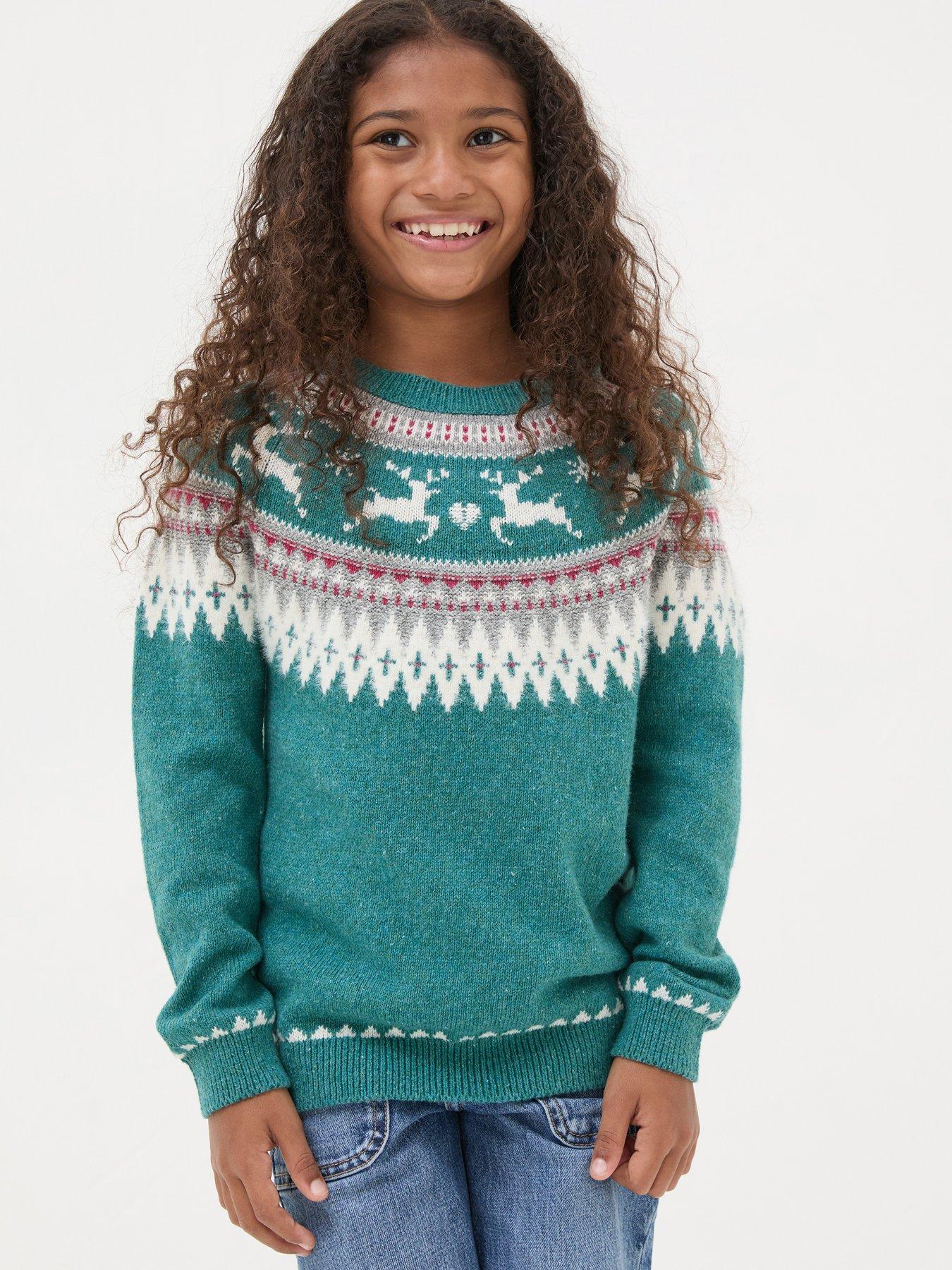 fatface-girls-reindeer-christmas-jumper-green