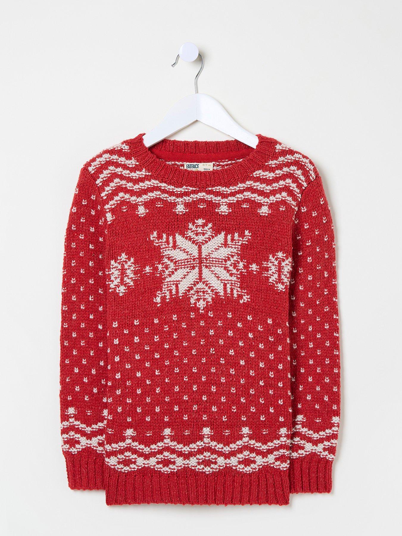 fatface-girls-snowflake-christmas-jumper-redfront