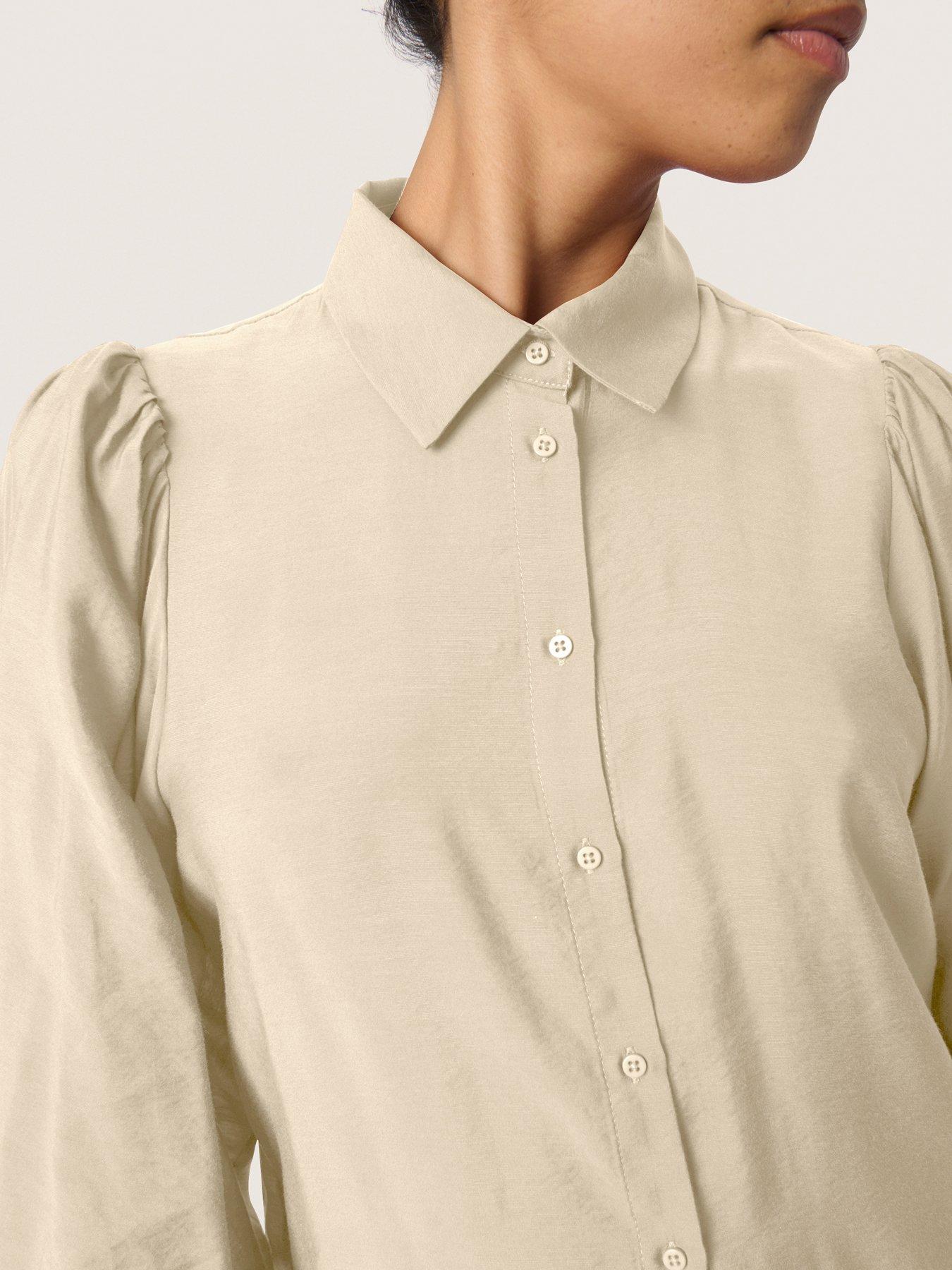 soaked-in-luxury-leodora-cropped-sleeve-button-shirt-neutraloutfit