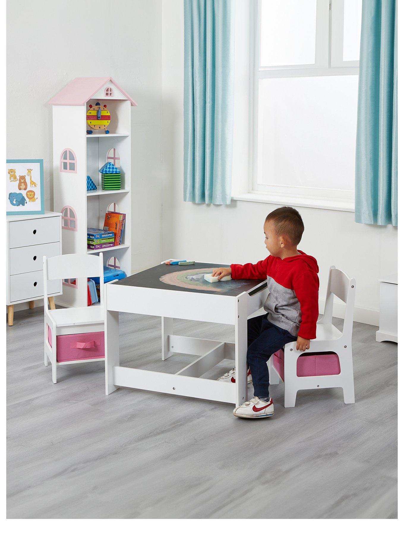 Image 1 of 7 of Liberty House White Table and Chairs with Pink Storage Bins