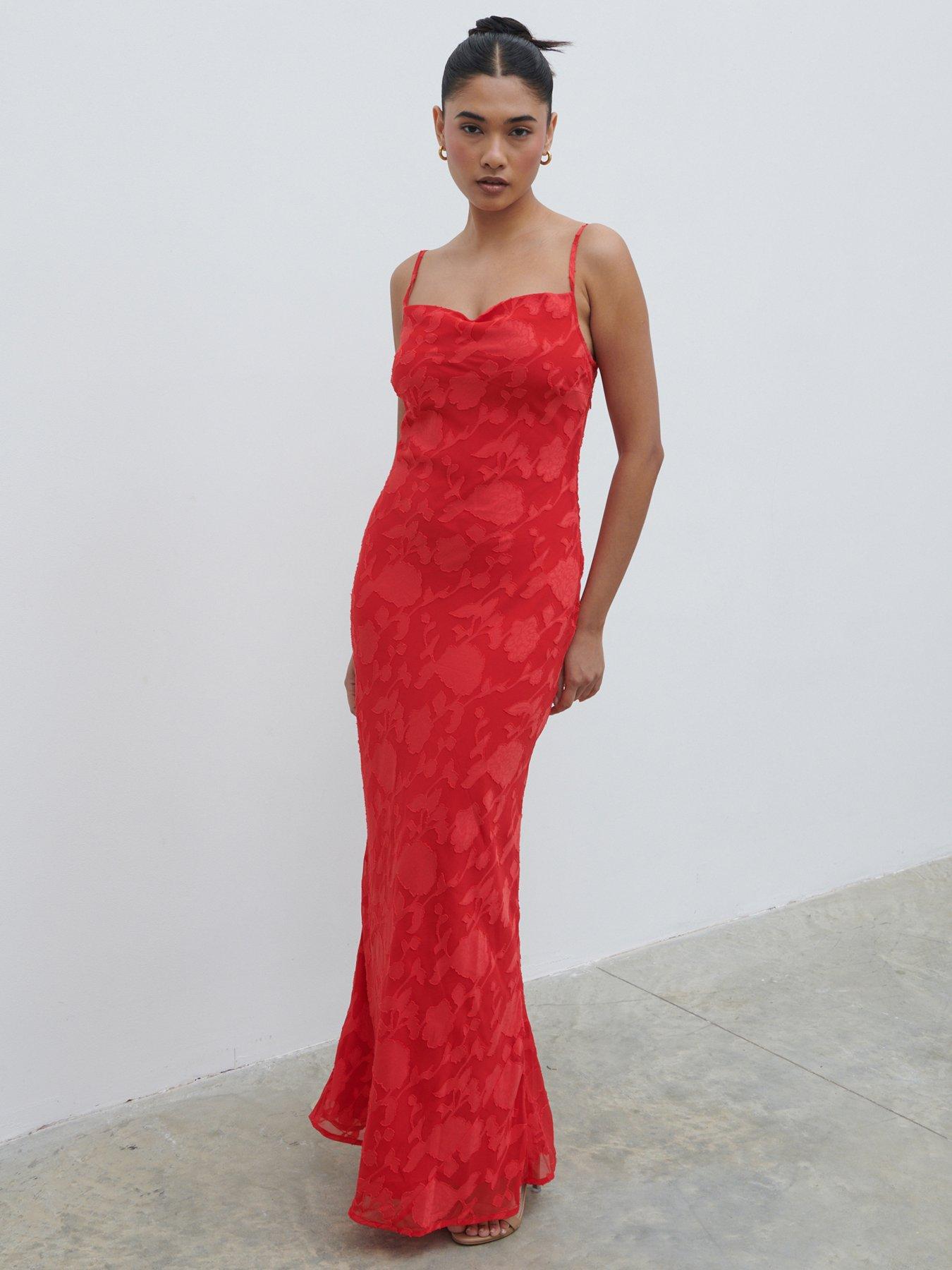 Image of Pretty Lavish Eden Jacquard Maxi Dress - Red