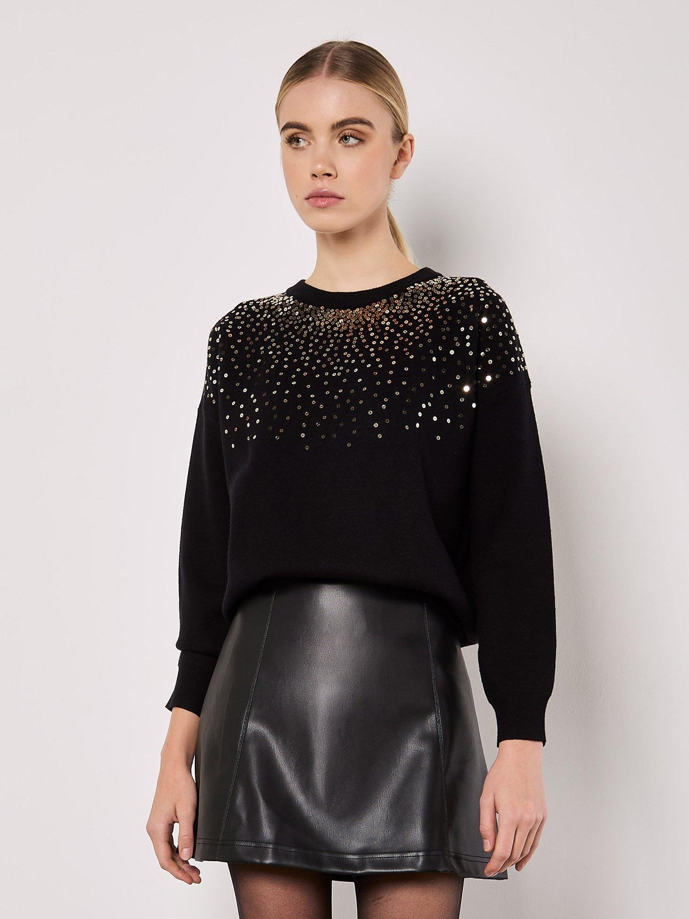 apricot-apricot-sequin-sprinkle-neckline-jumper