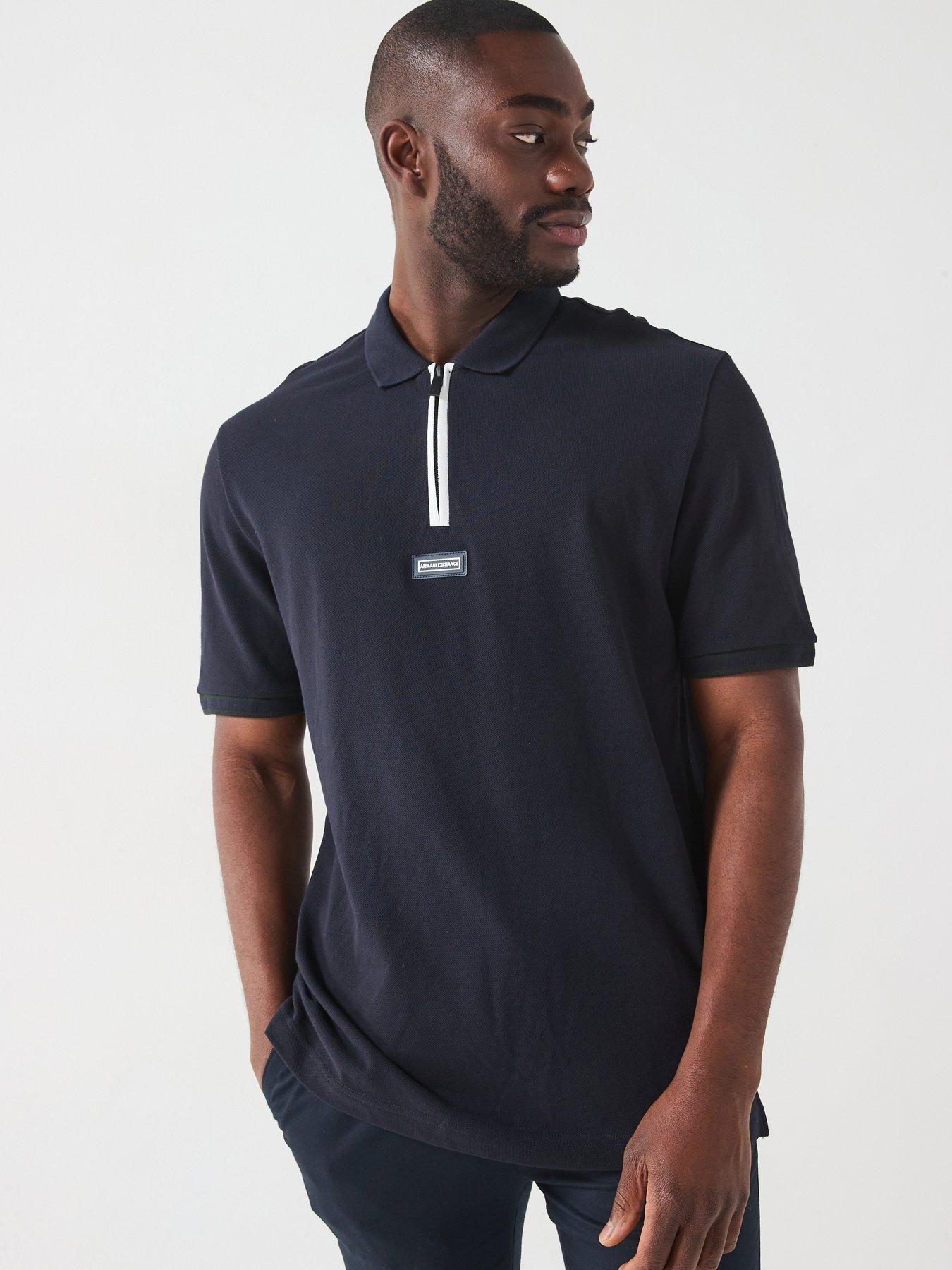 armani-exchange-zip-neck-short-sleeve-polo-shirt-navyfront