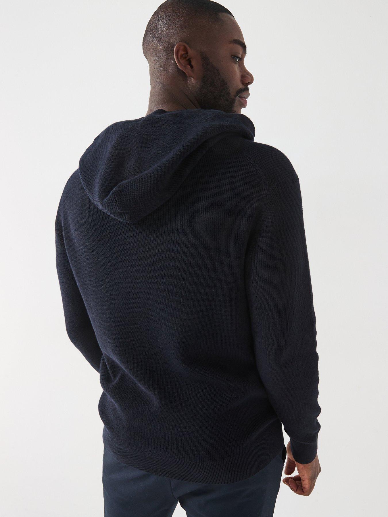 Image 2 of 4 of Armani Exchange Stripe Logo Hooded Knitted Jumper - Navy