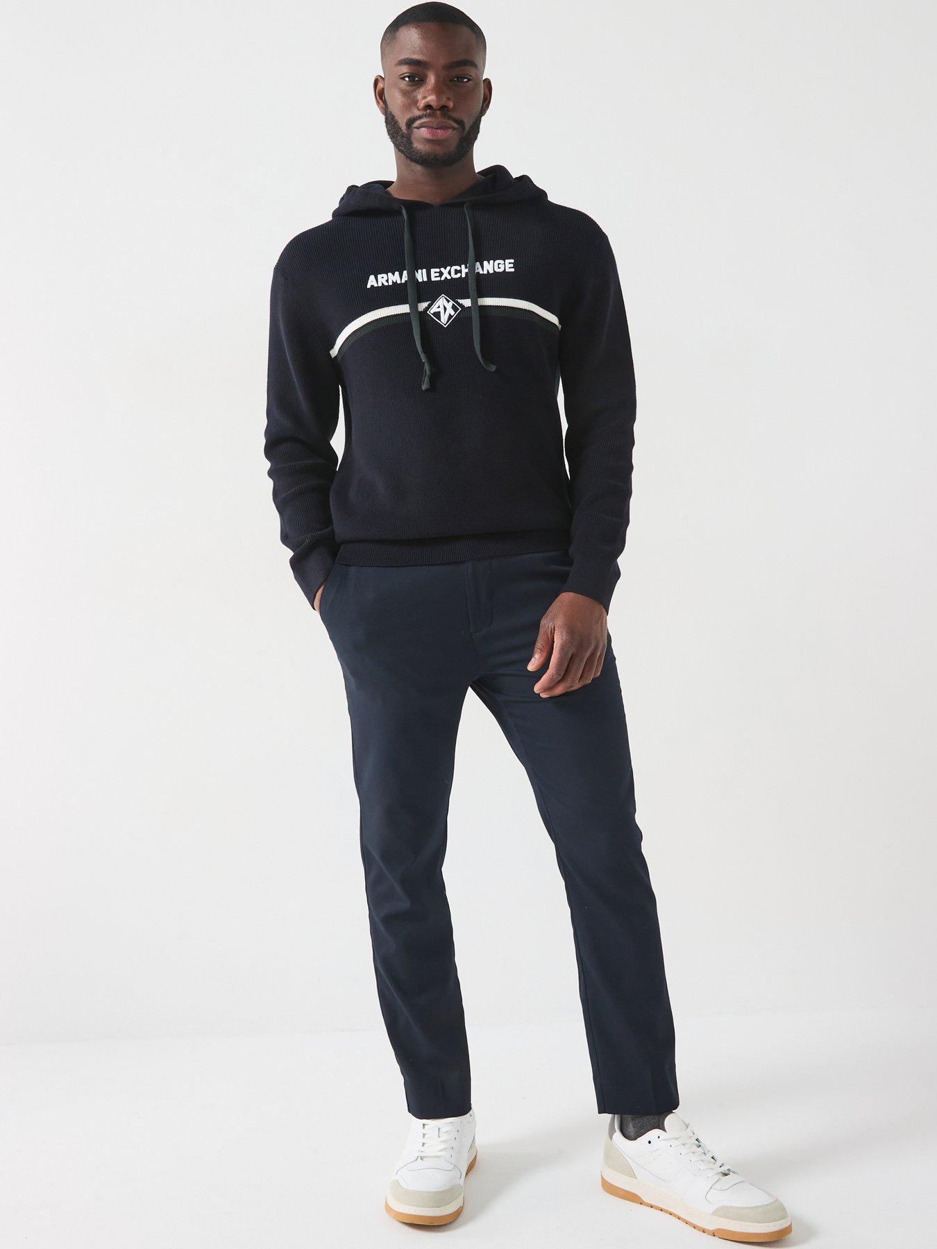 Image 3 of 4 of Armani Exchange Stripe Logo Hooded Knitted Jumper - Navy