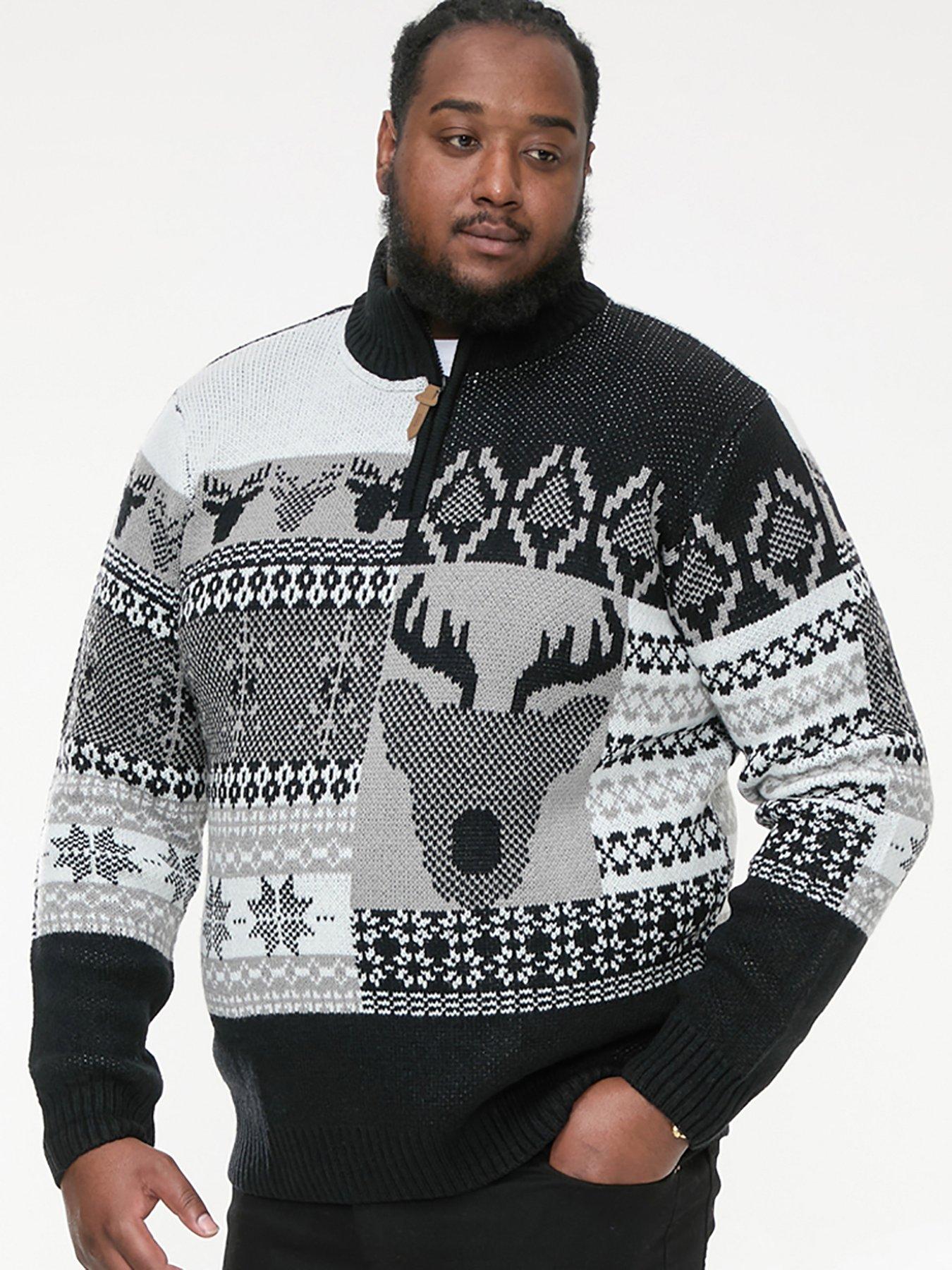 d555-icicle-14-zip-knitted-christmas-jumper-with-stag-black