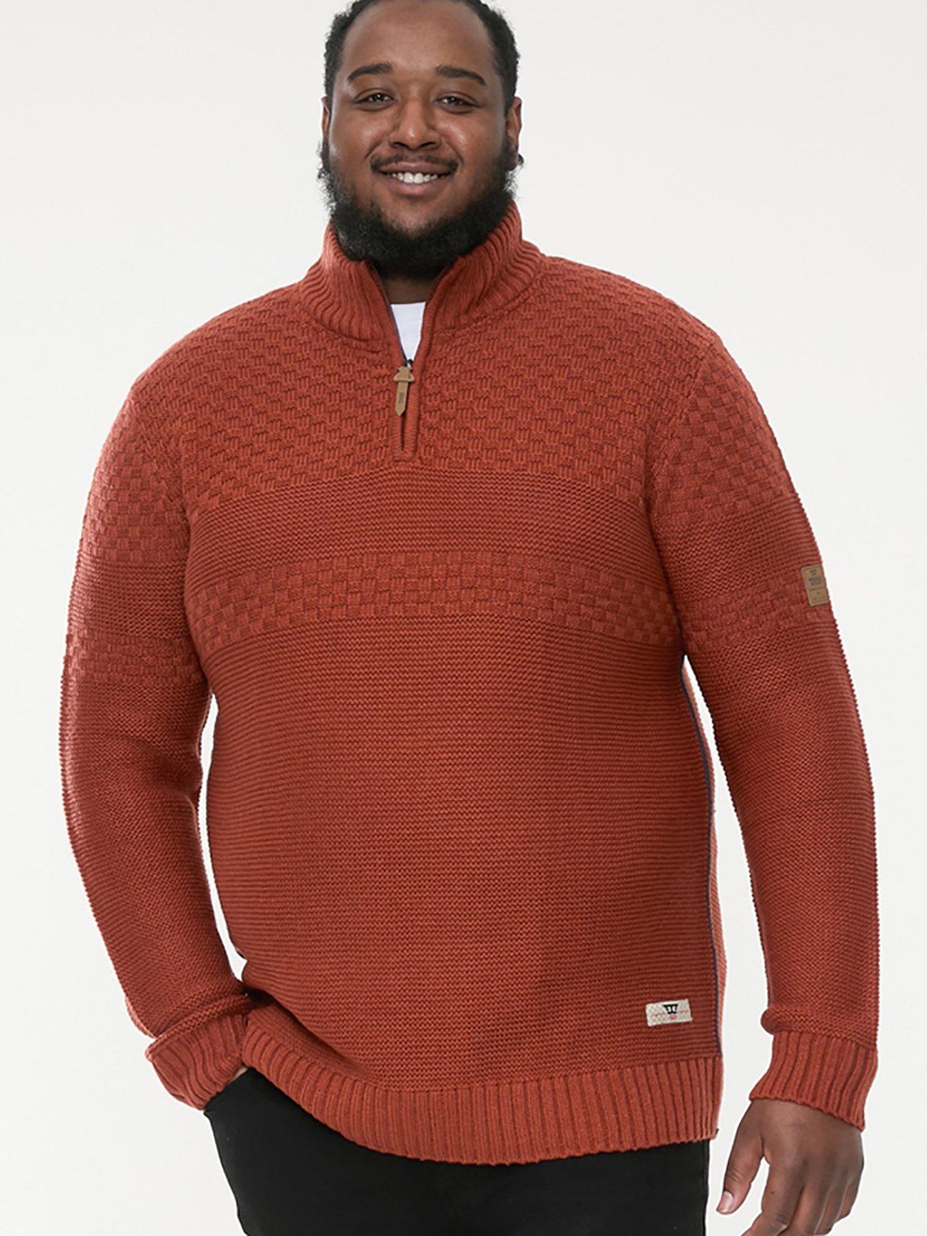 d555-kelton-14-zip-jacquard-knitted-jumper-rust