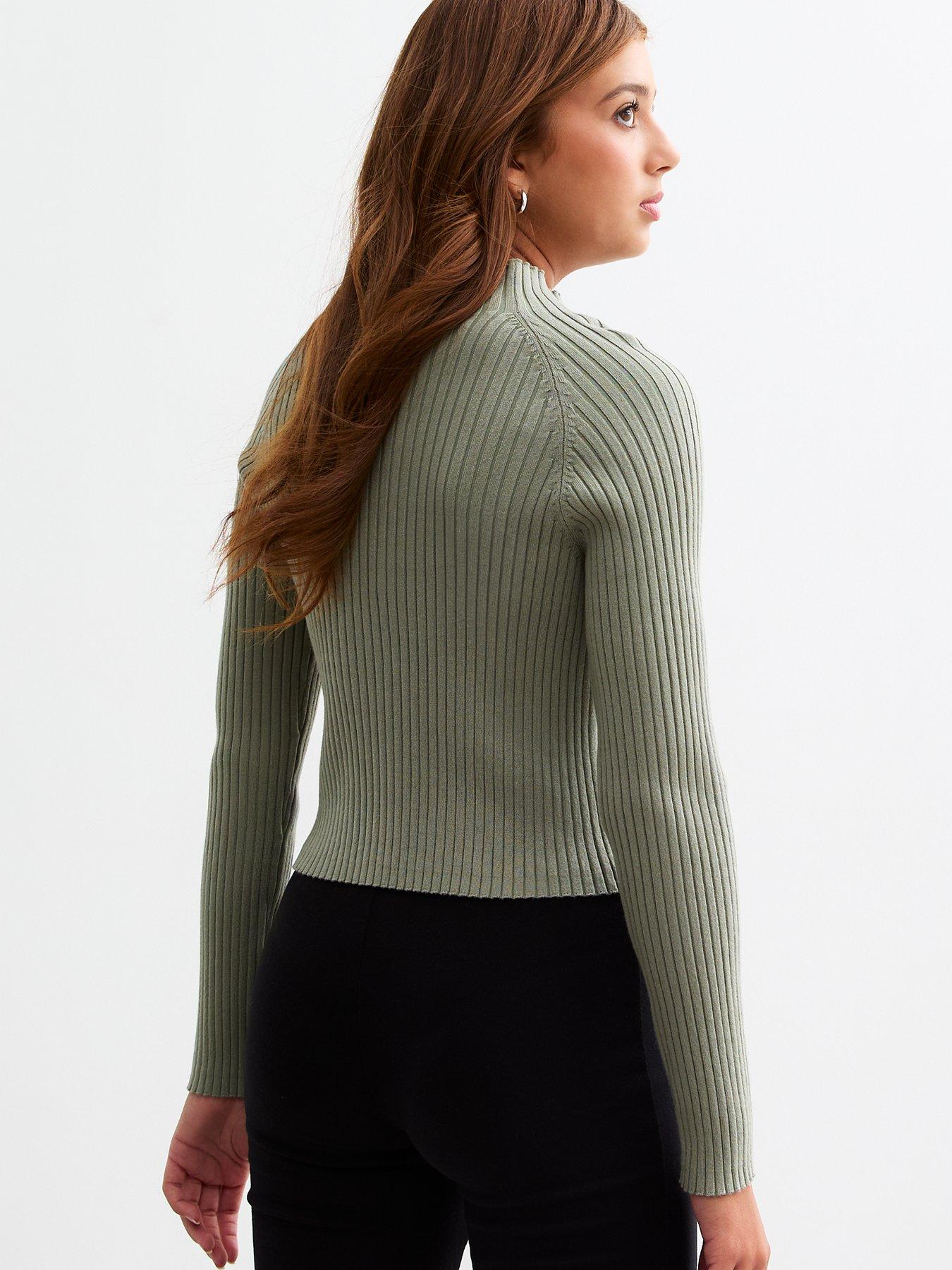 new-look-915-girls-olive-slash-neck-ribbed-jumperback