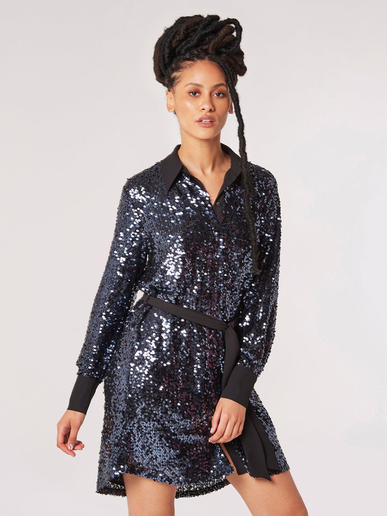 apricot-apricot-sequin-contrast-shirt-dress